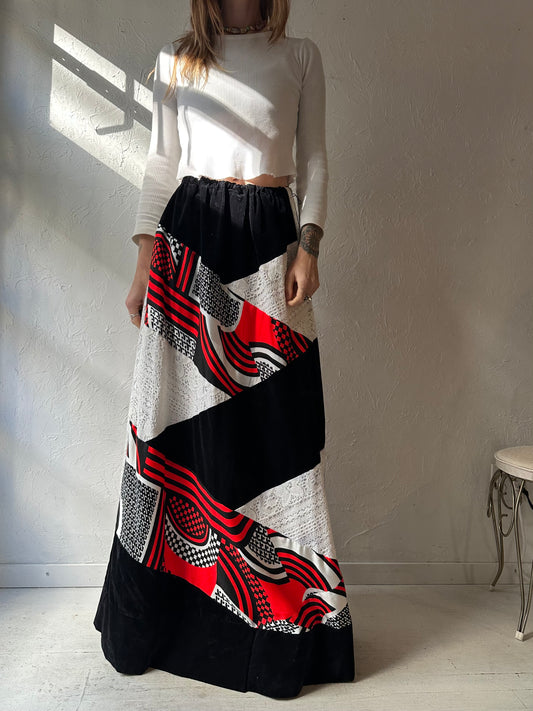 70s 'Alice' Patterned Maxi Skirt / Small