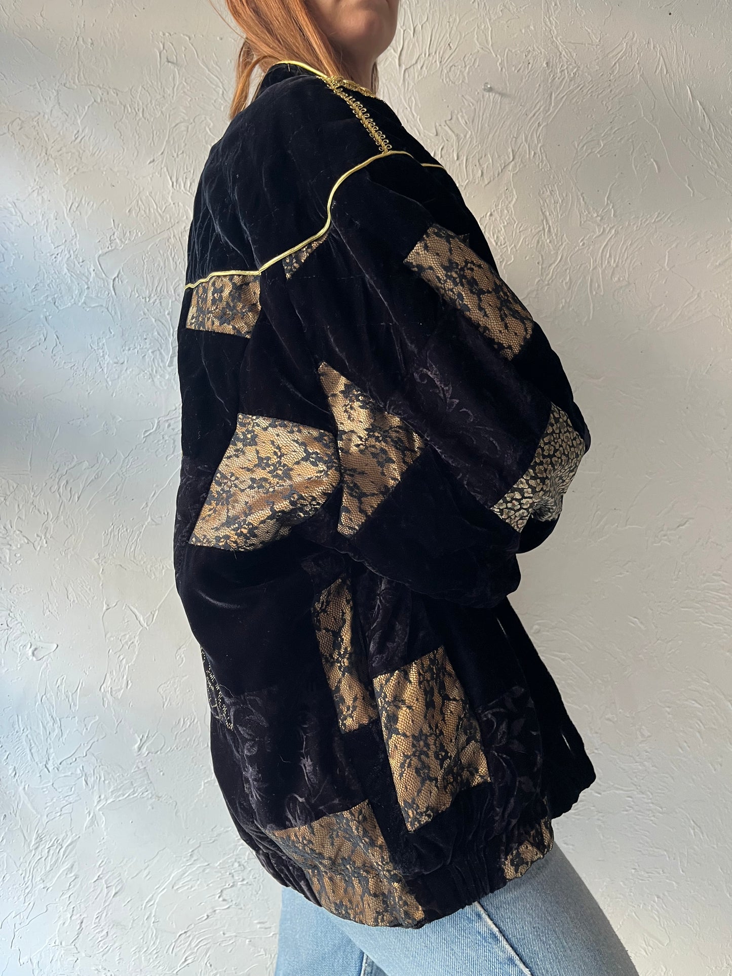 80s 'Marguerite Rubel' Black Velvet Patchwork Jacket / Medium