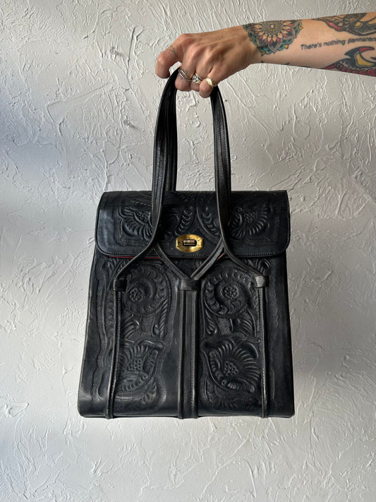 70s Tooled Black Leather Purse