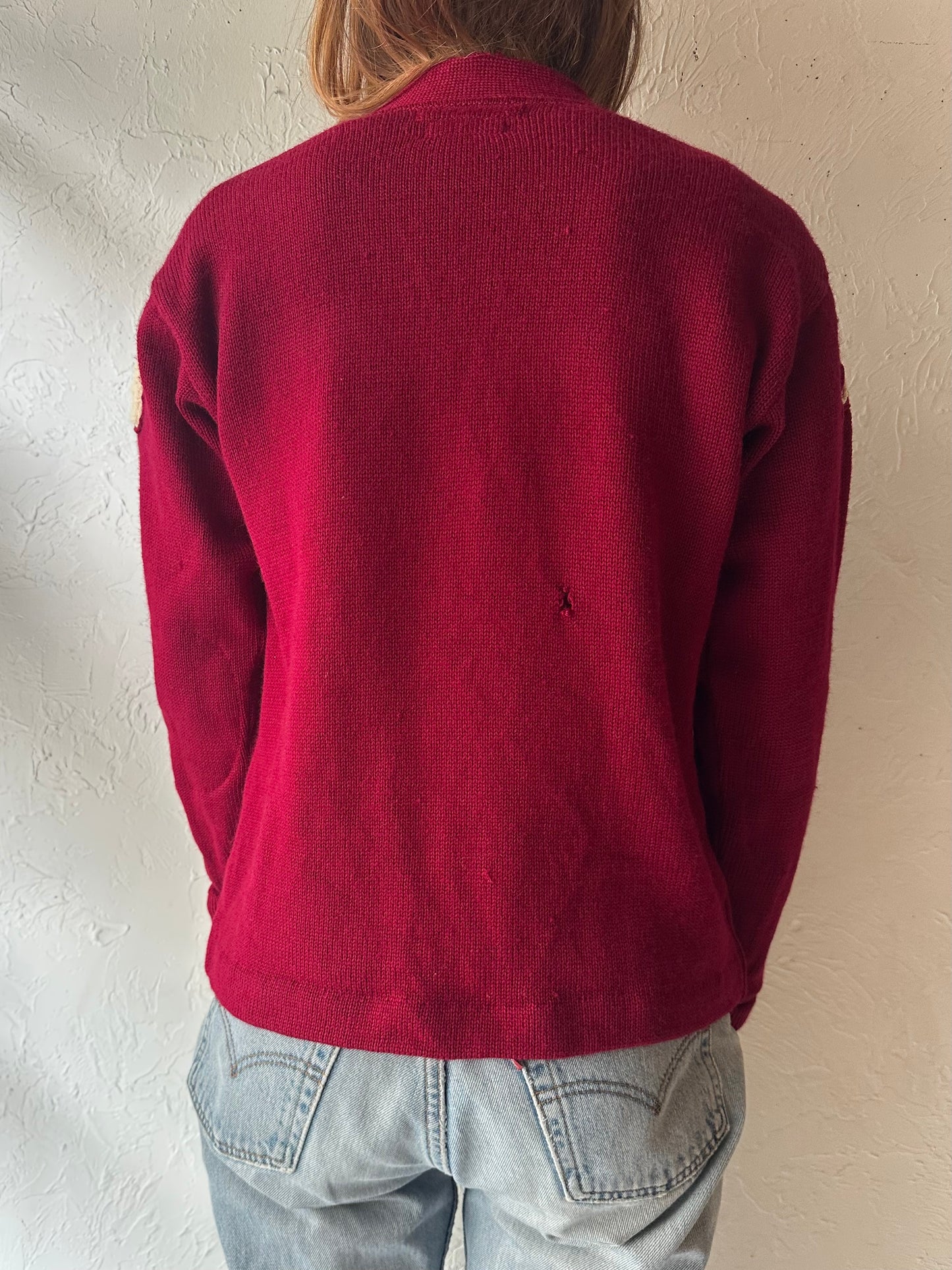 70s Virgin Wool Varsity Cardigan Sweater / Small