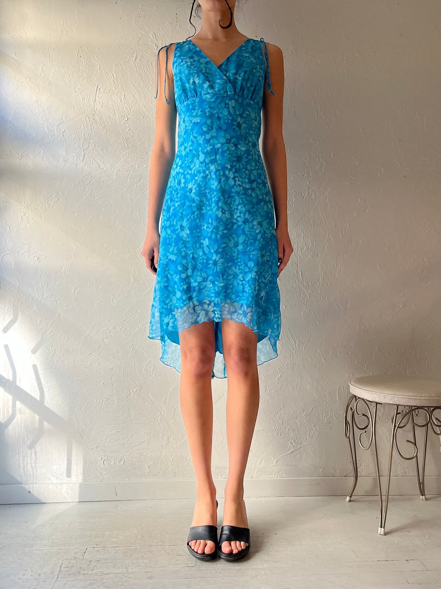 80s 'Laura' Blue Floral Mini Dress / Small