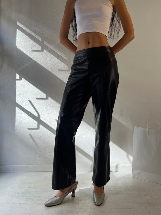 Vintage Black Leather Pants / 28