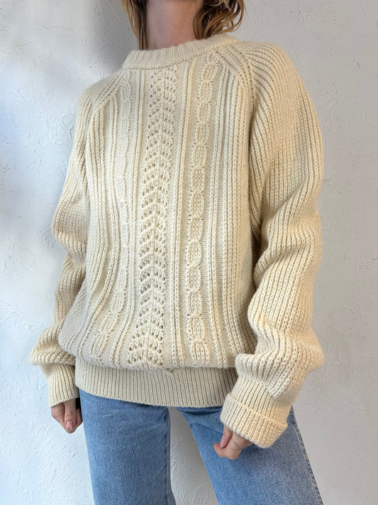90s 'Lakeland Knitwear' Cream Wool Fishermans Sweater / Medium