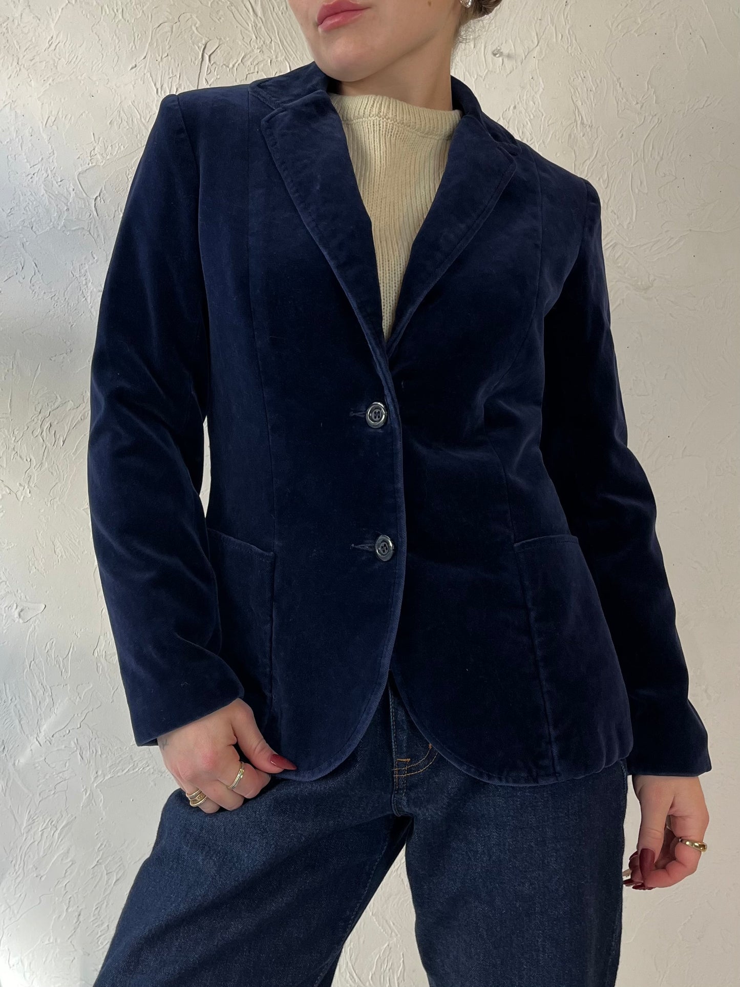 90s ‘Marjorie Hamilton’ Blue Velvet Blazer Jacket / Medium