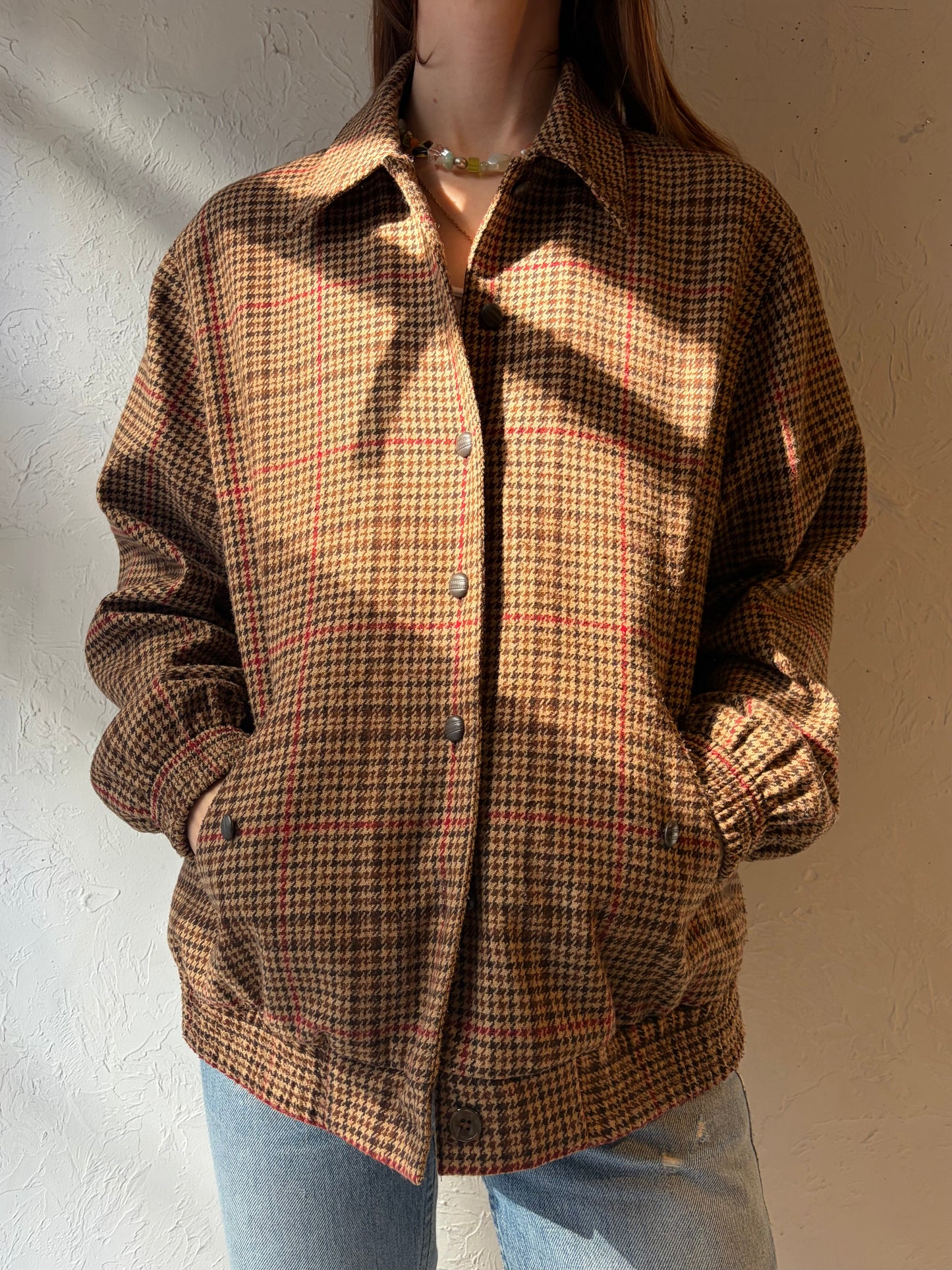 90s 'Tan Jay' Knit Bomber Jacket / Small