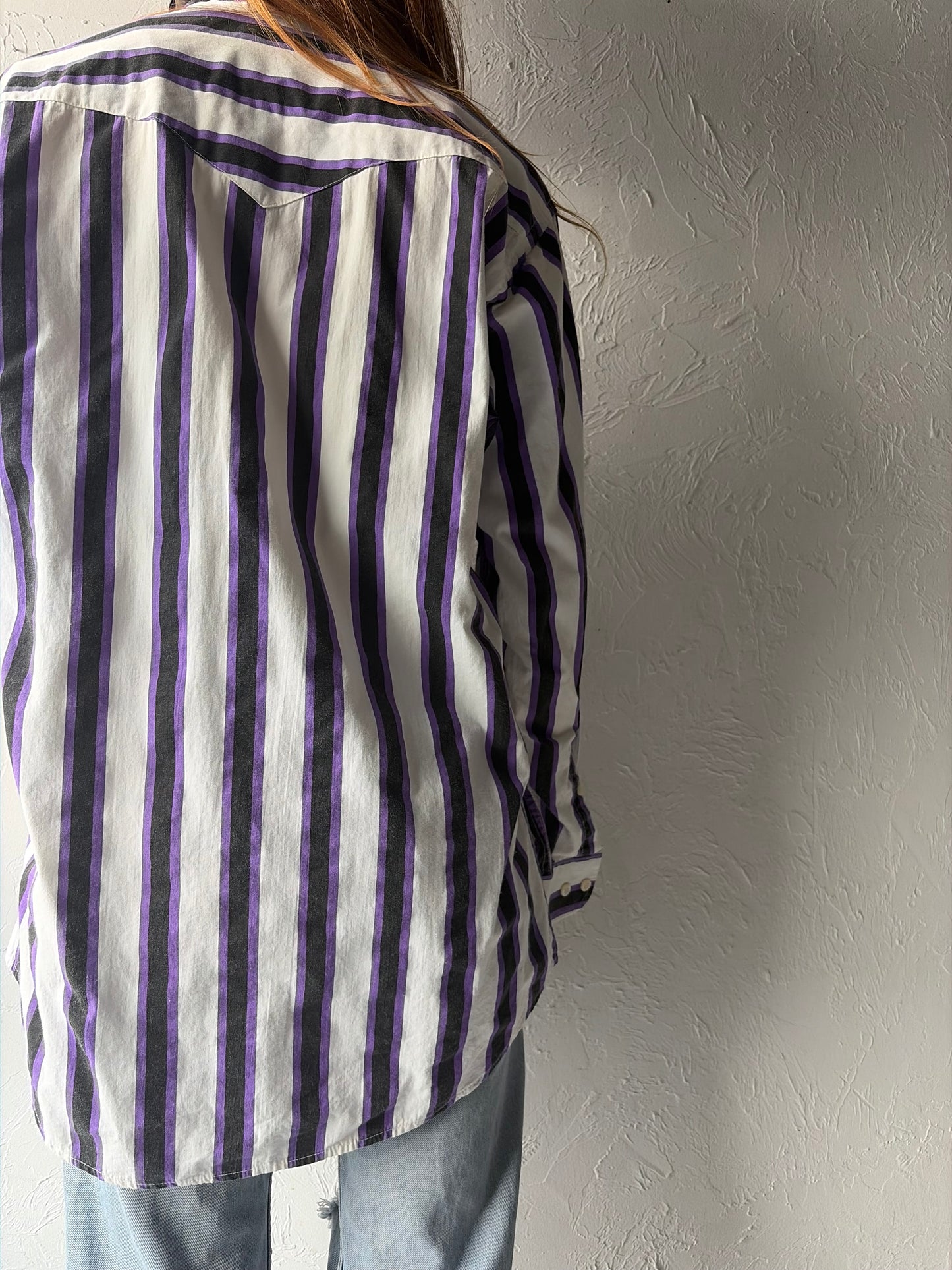 Vintage 'MWM' Purple Striped Cotton Western Shirt / Medium