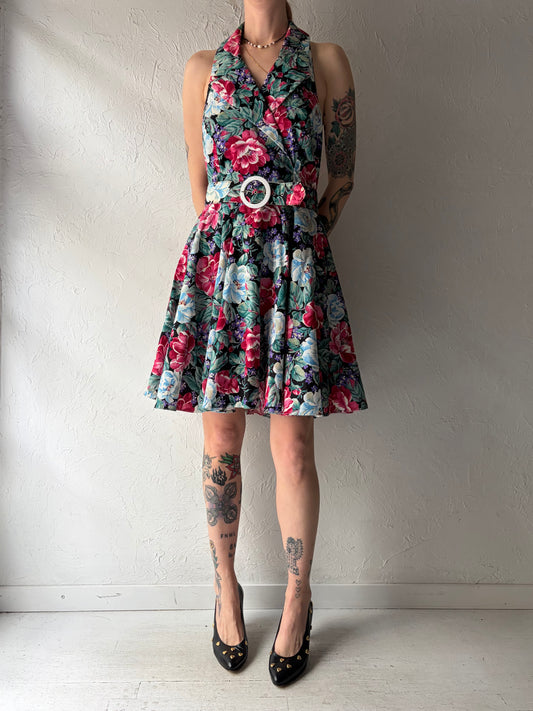 Vintage Floral Halter Dress / Medium