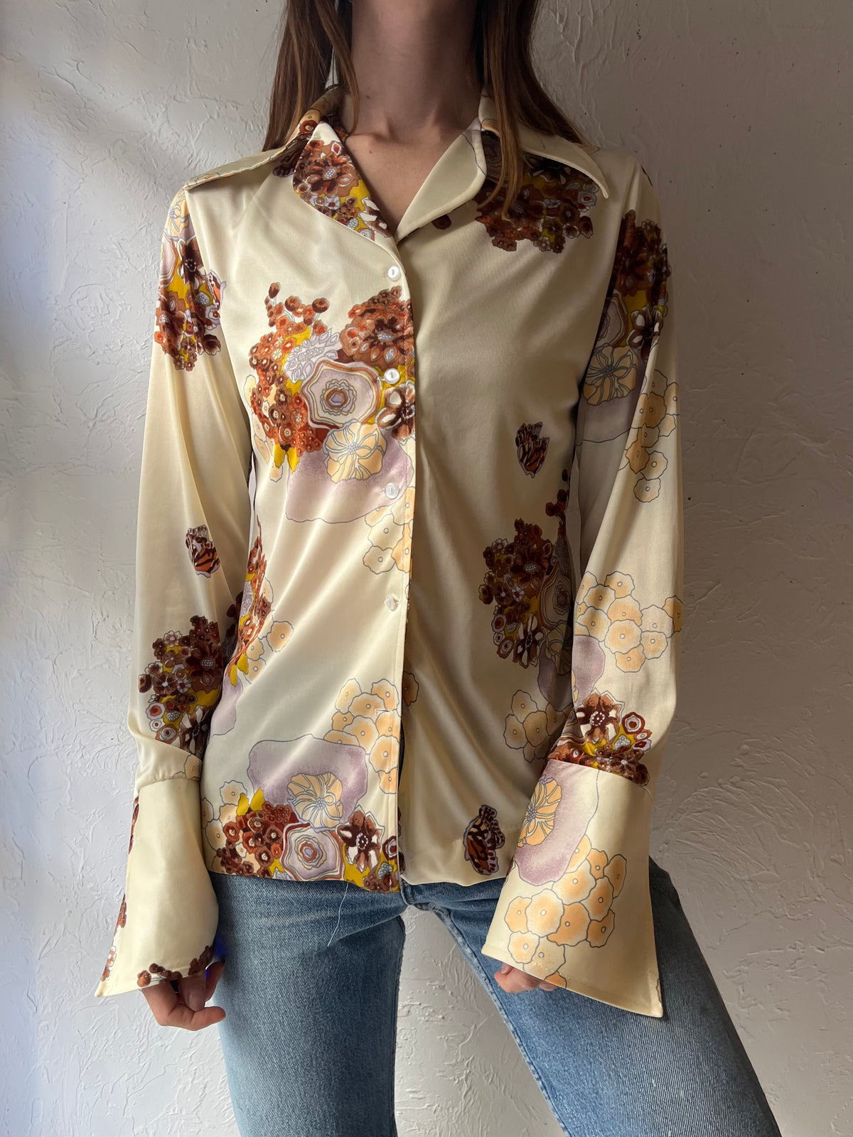 70s 'Marport' Floral Button Up Retro Blouse / Small
