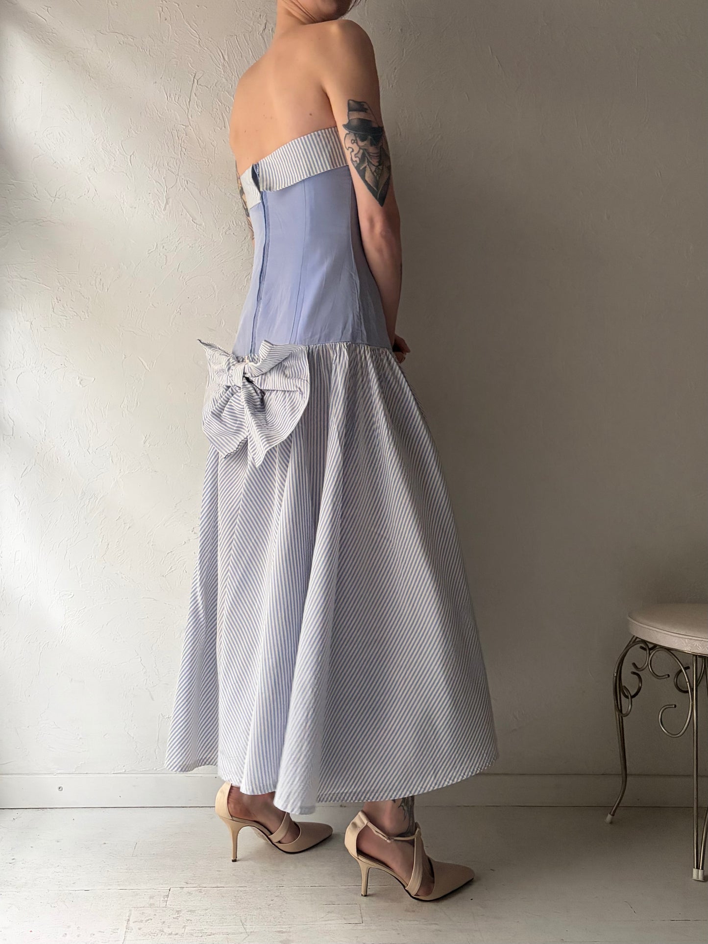 80s 'Laura Ashley' Strapless Drop Waist Dress / Small - Medium