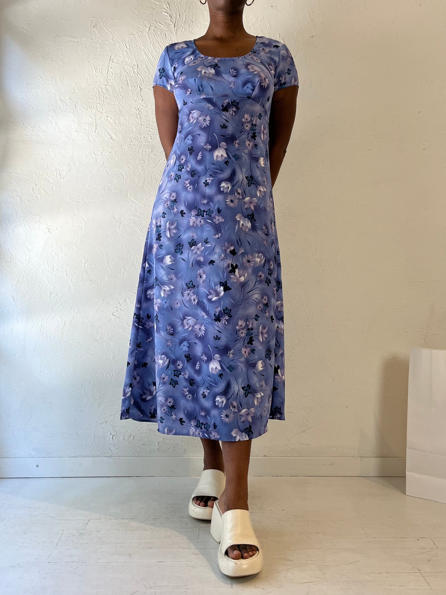 Y2k 'All That Jazz' Blue Floral Print Dress / Medium