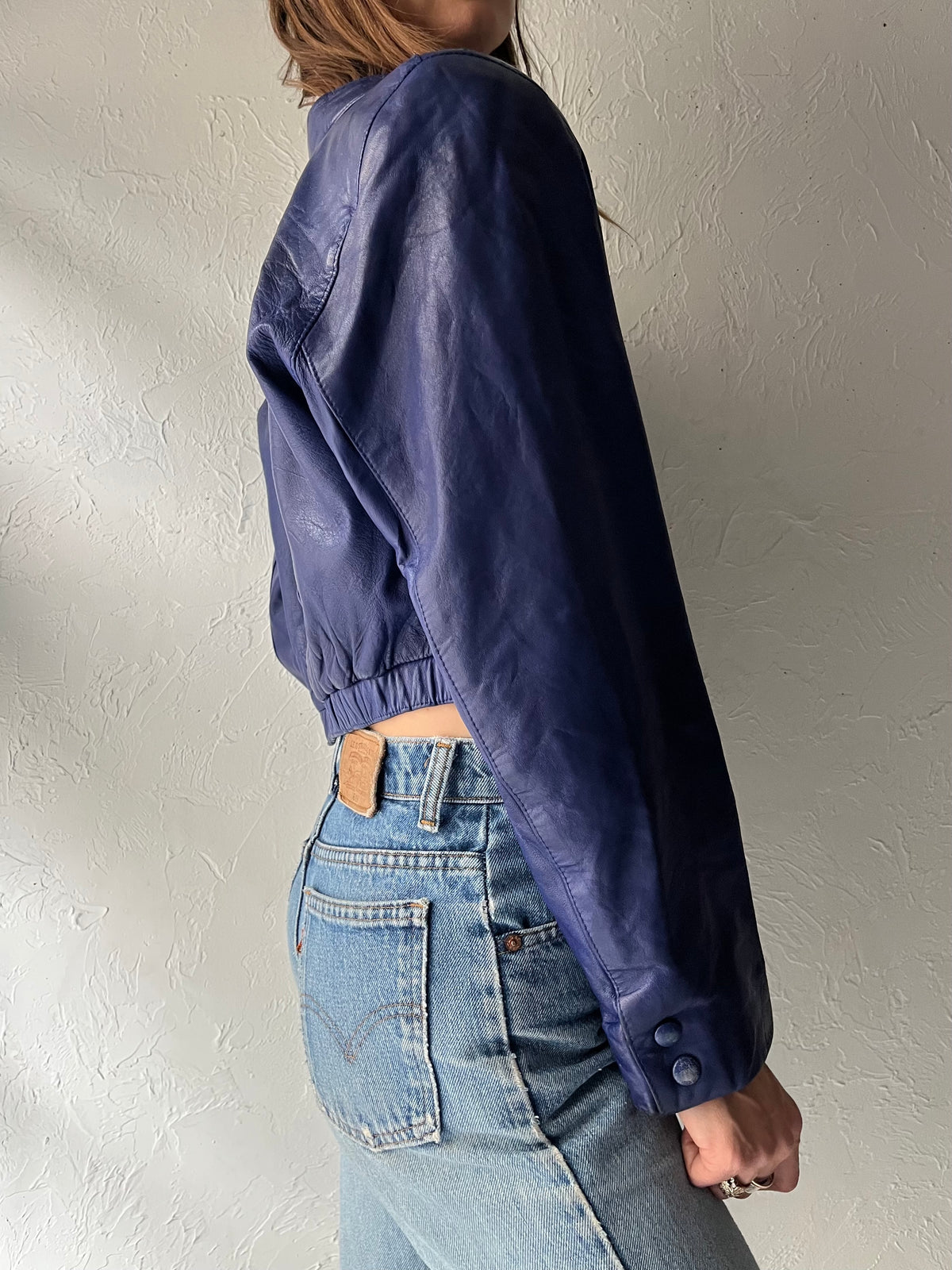 80s 'Bagatelle' Purple Leather Retro Minimalist Cropped Blazer Jacket / Union Made / Small