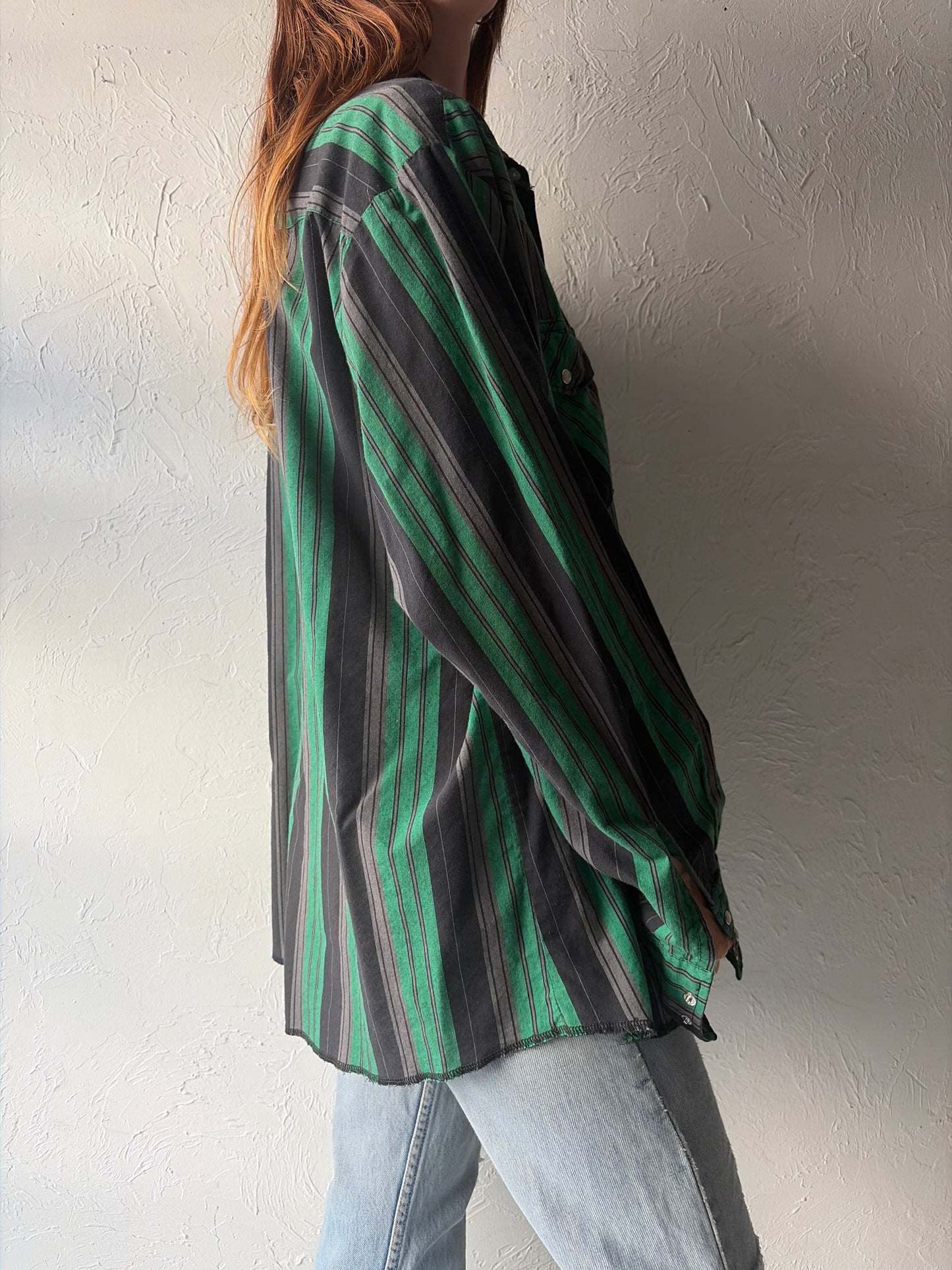 Vintage 'Wrangler' Western Striped Pearl Snap Shirt / XL