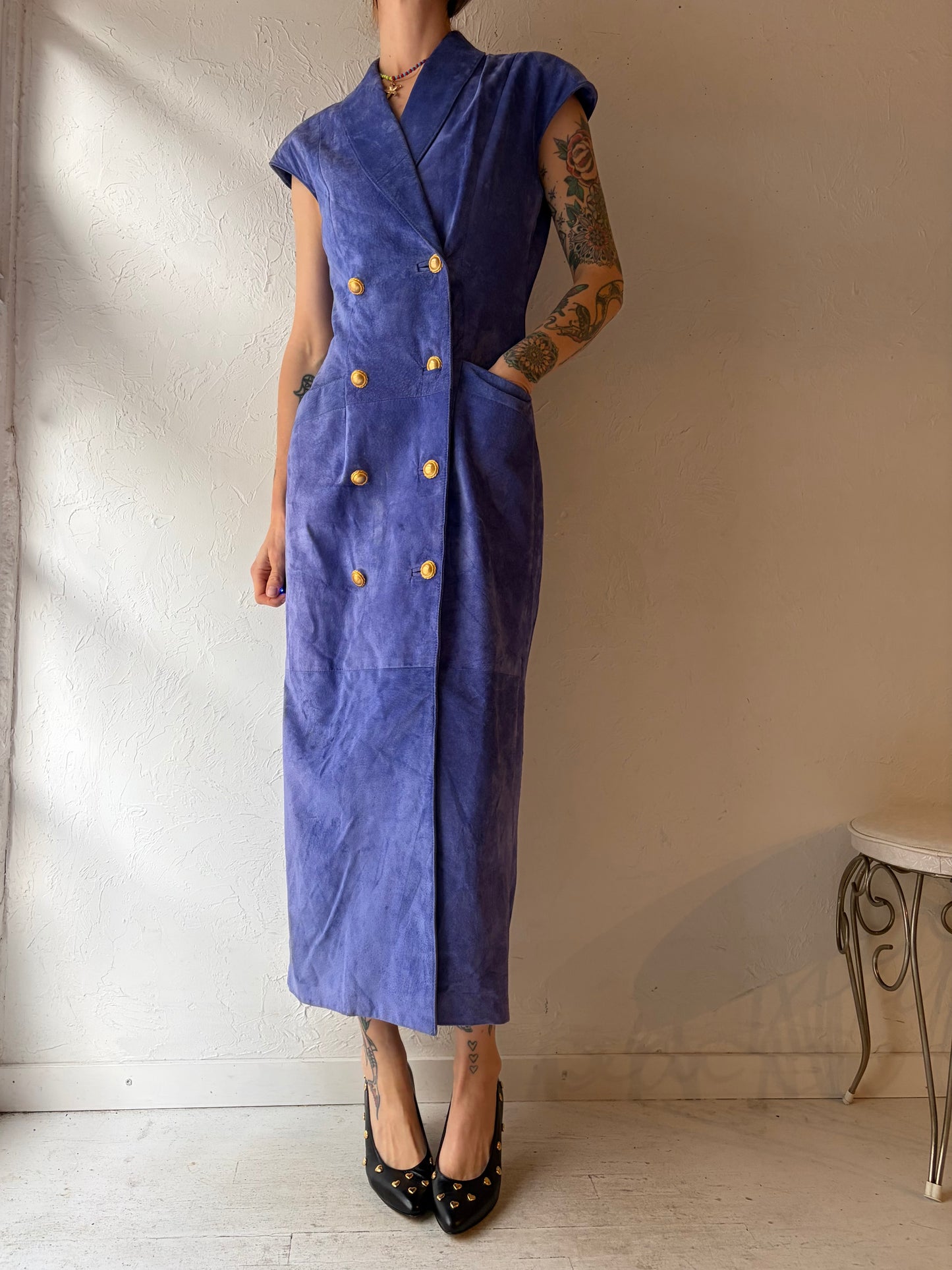 90s 'Danier' Purple Suede Dress / Small