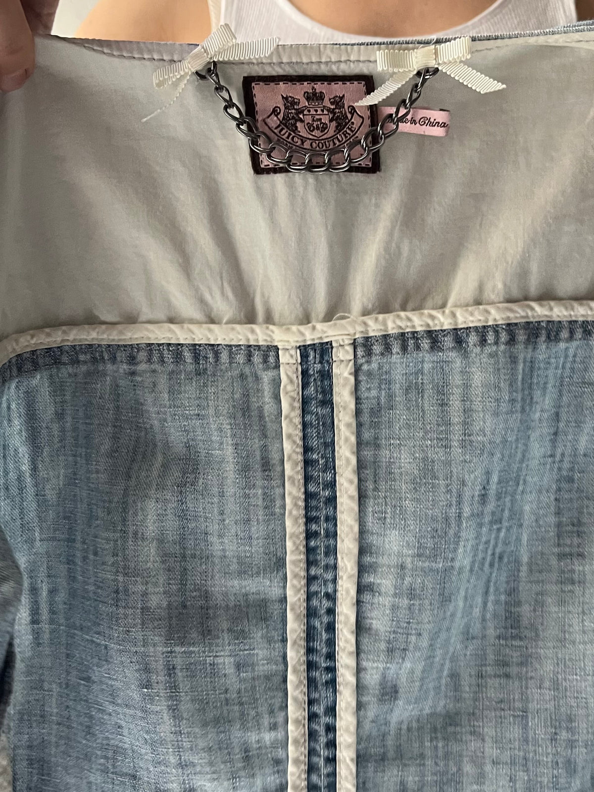 Y2K 'Juicy Couture' Light Wash Denim Cropped Blazer Preppy Coquette Jean Jacket / Small
