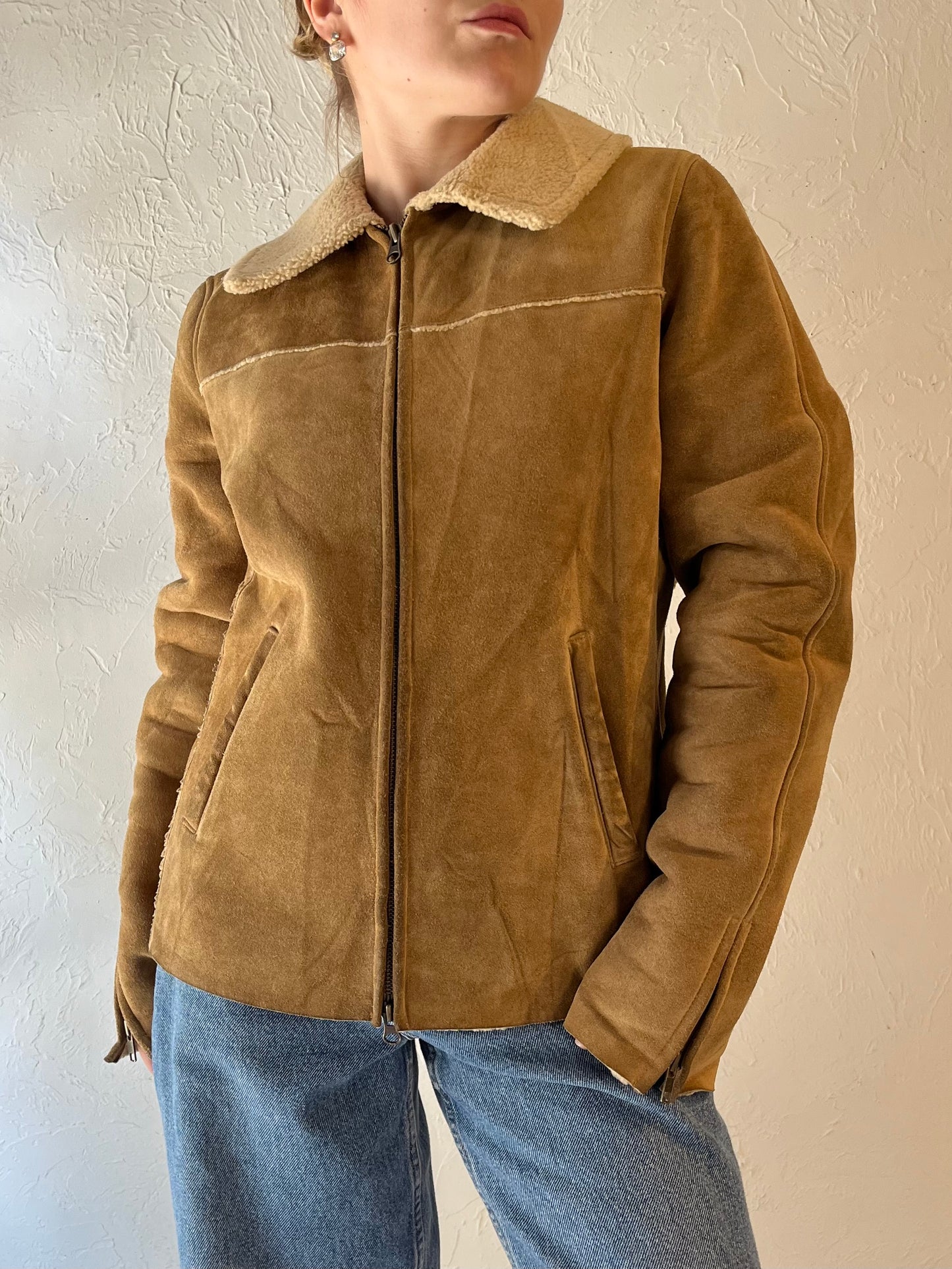 Y2k 'Gap' Suede Leather Faux Shearling Lined Jacket / Medium