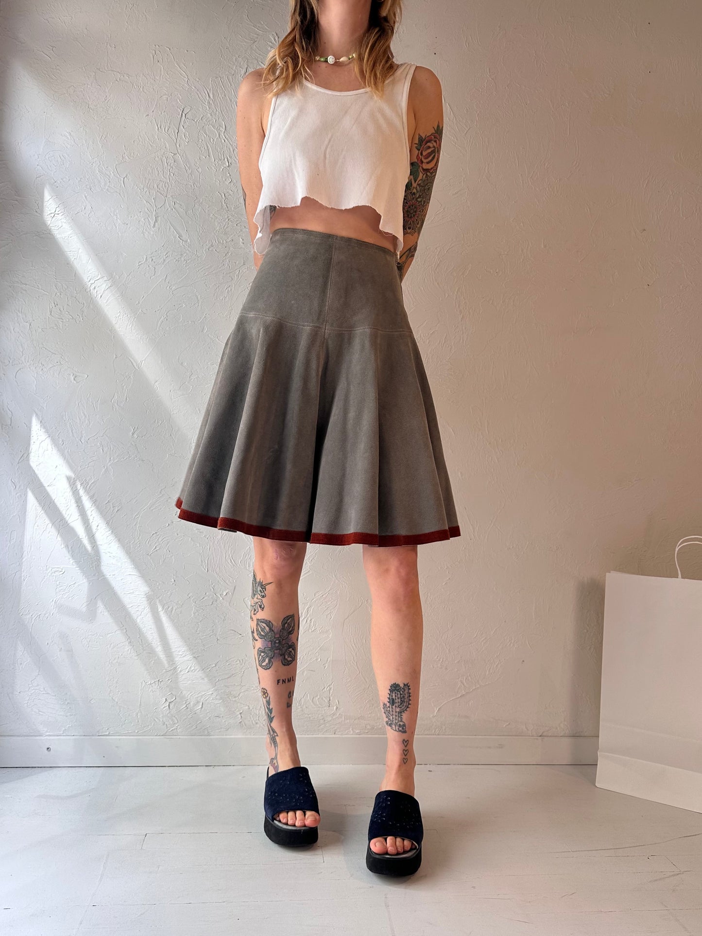 80s 'Bagatelle' Gray Suede Skirt / XS