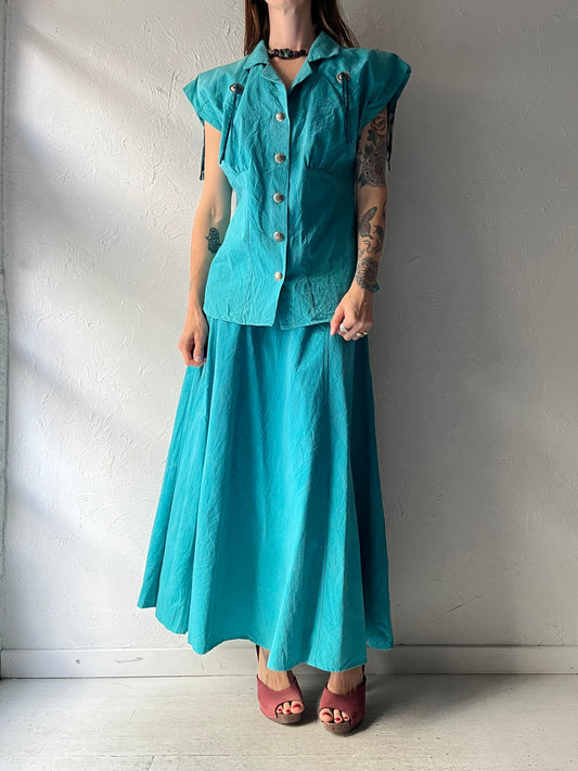 80s 'Liz E Parker' Blue Western Fringe Set / Medium