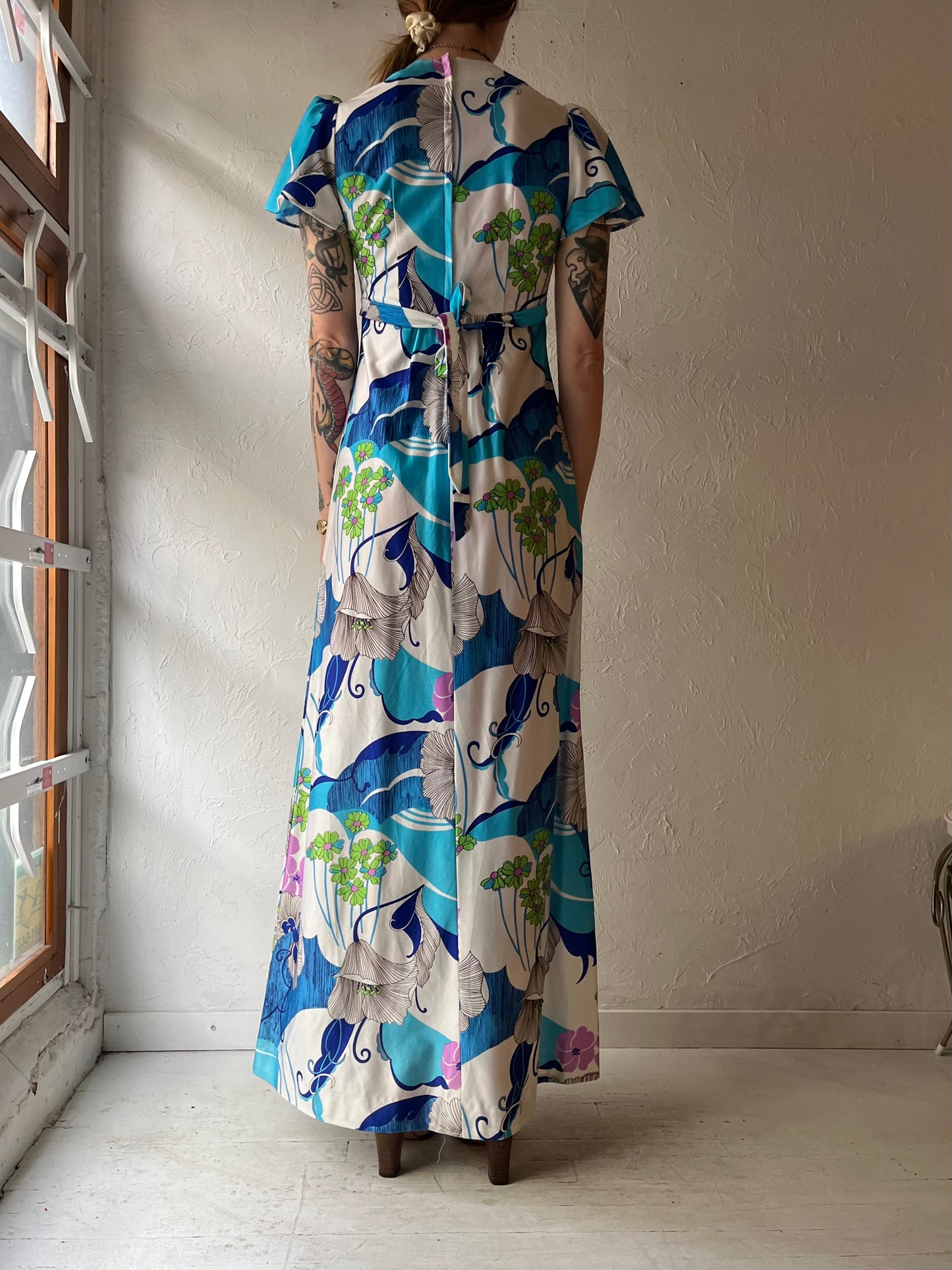 70s 'Holo Holo' Floral Maxi Dress / Small