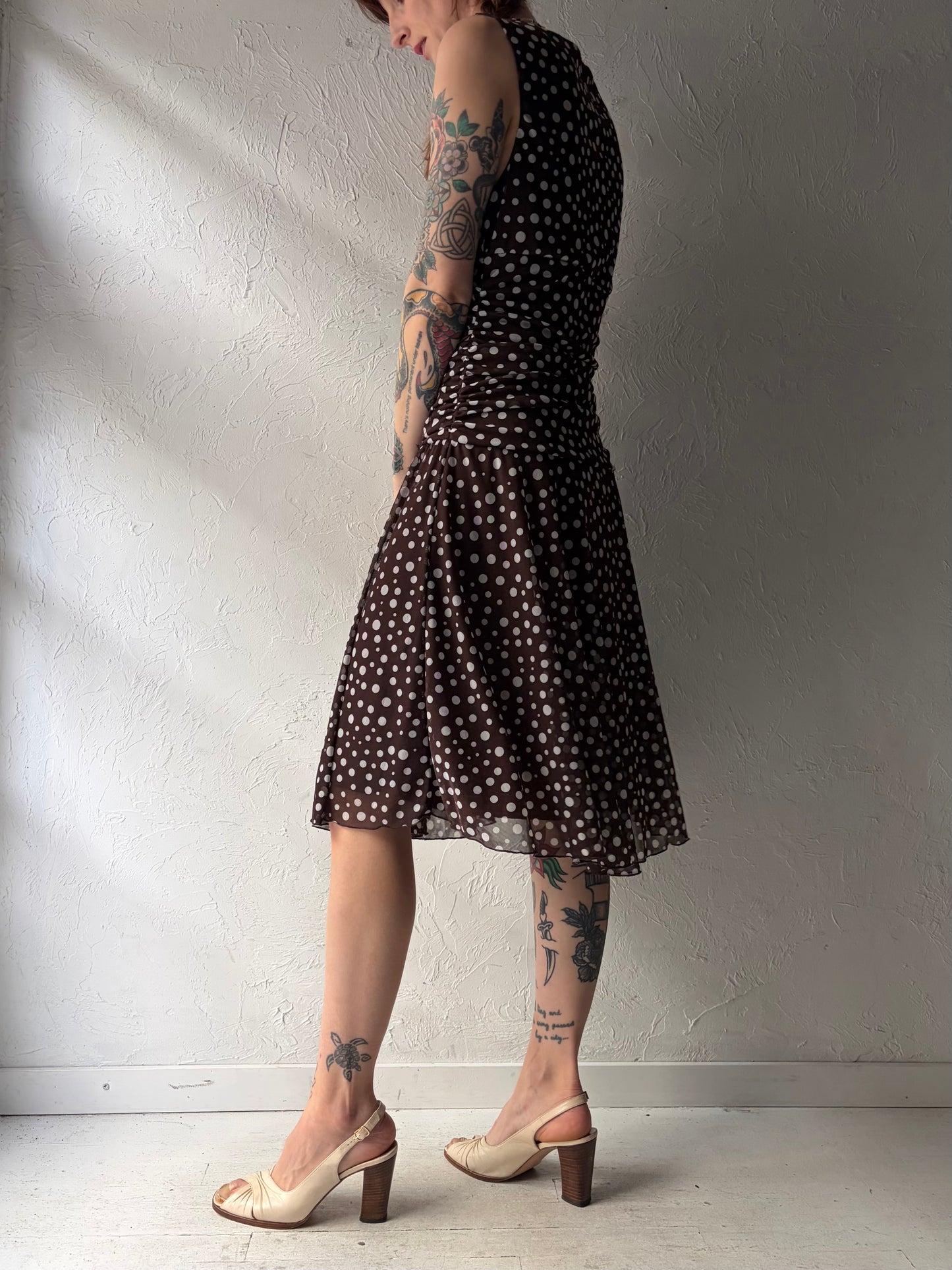 Y2k 'Connected' Brown Polka Dot Retro Party Dress / Medium