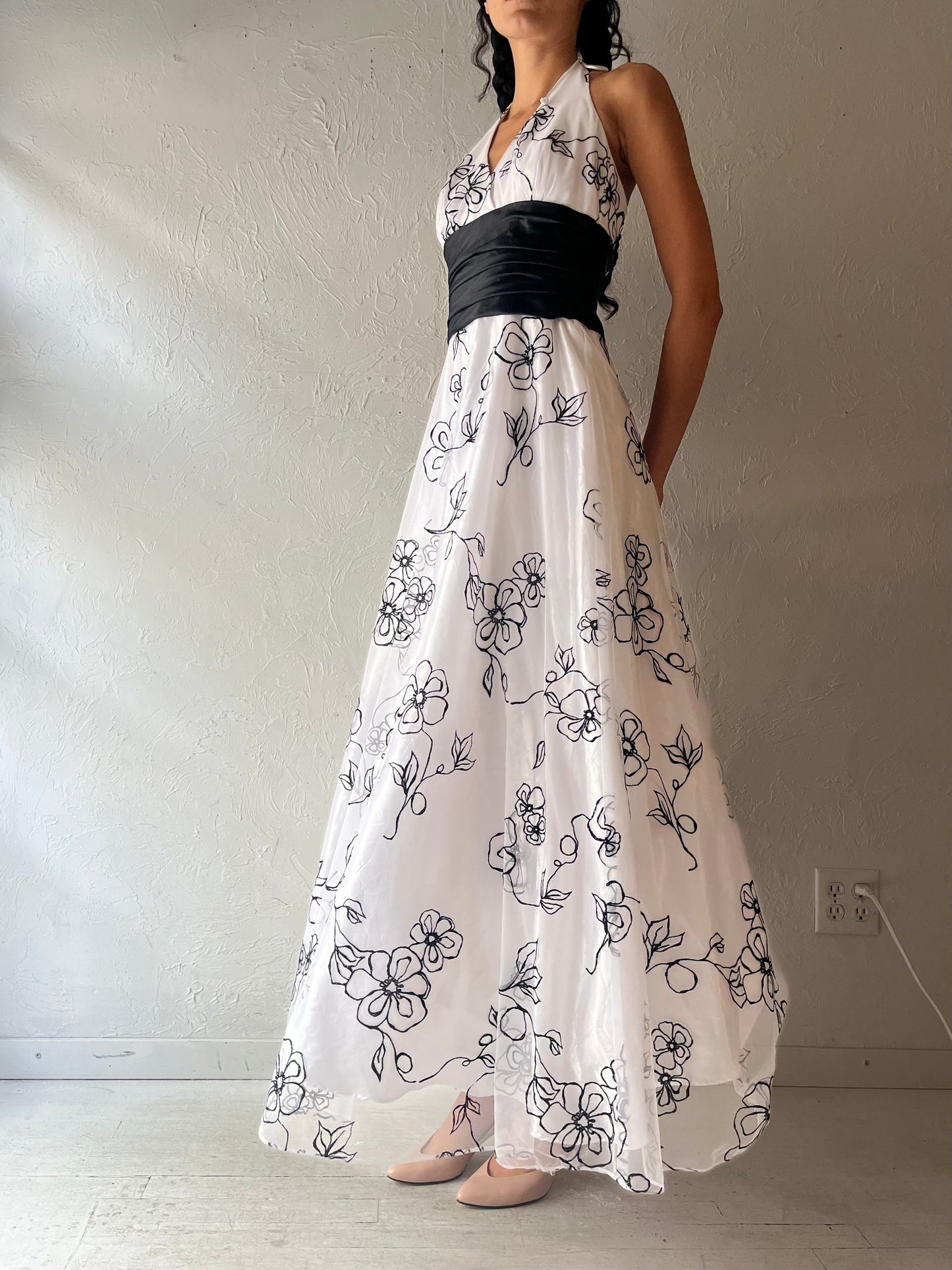 90s 'Blondie Nites' White Formal Halter Dress / Small