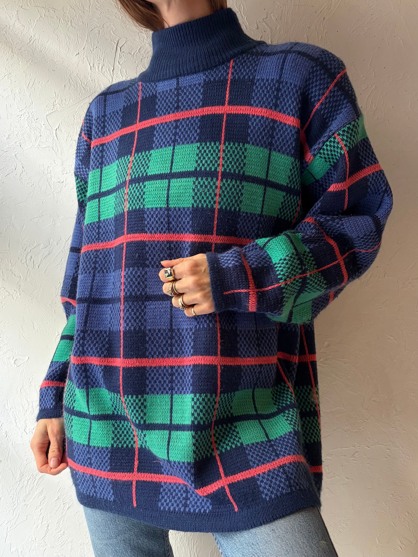80s ‘Michael Carrie’ Plaid Sweater / Medium