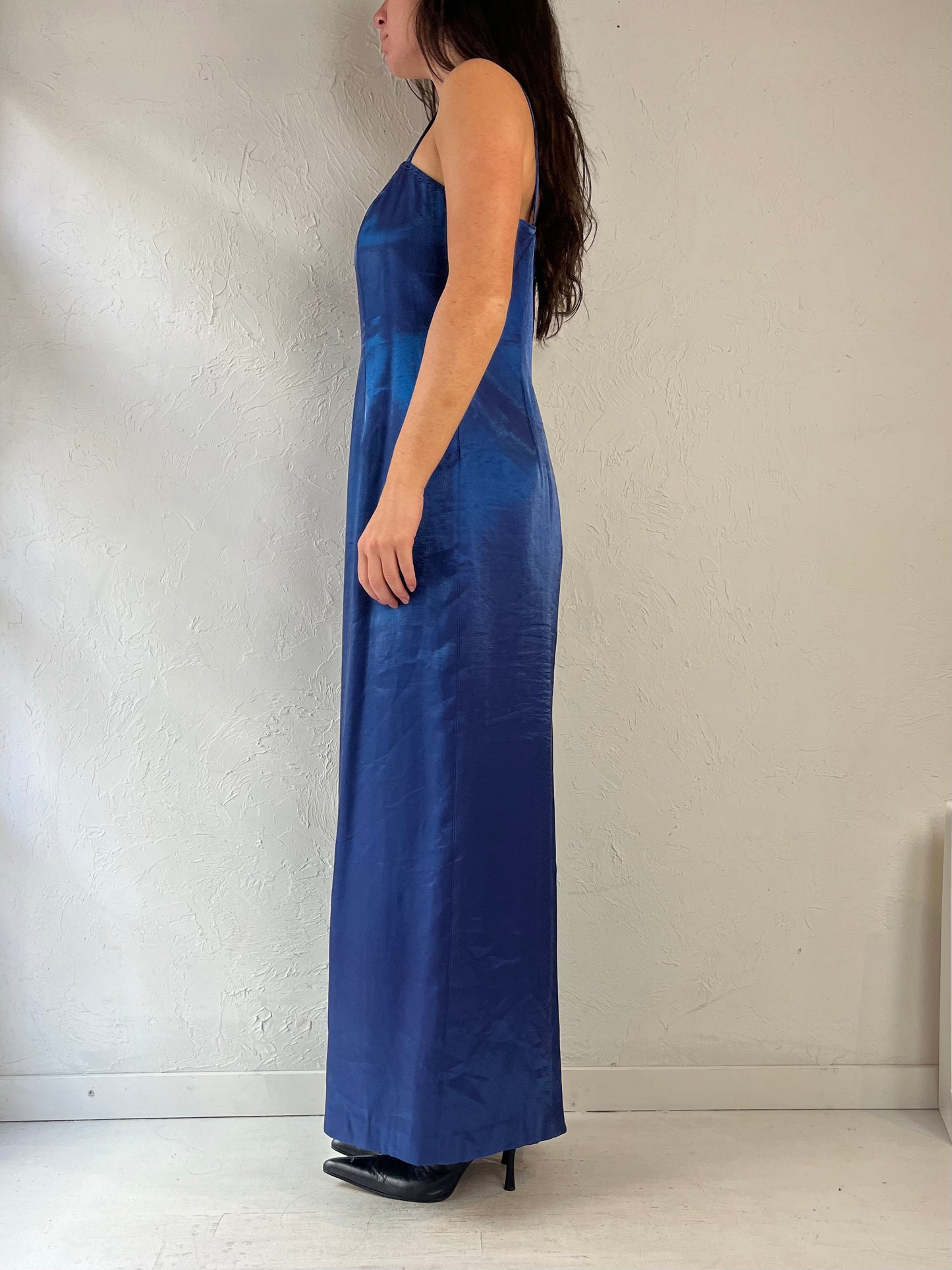 90s 'Alex' Blue Sleeveless Evening Dress / Medium