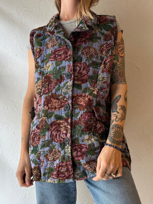 90s ‘Eucalyptus’ Floral Tapestry Vest / Medium
