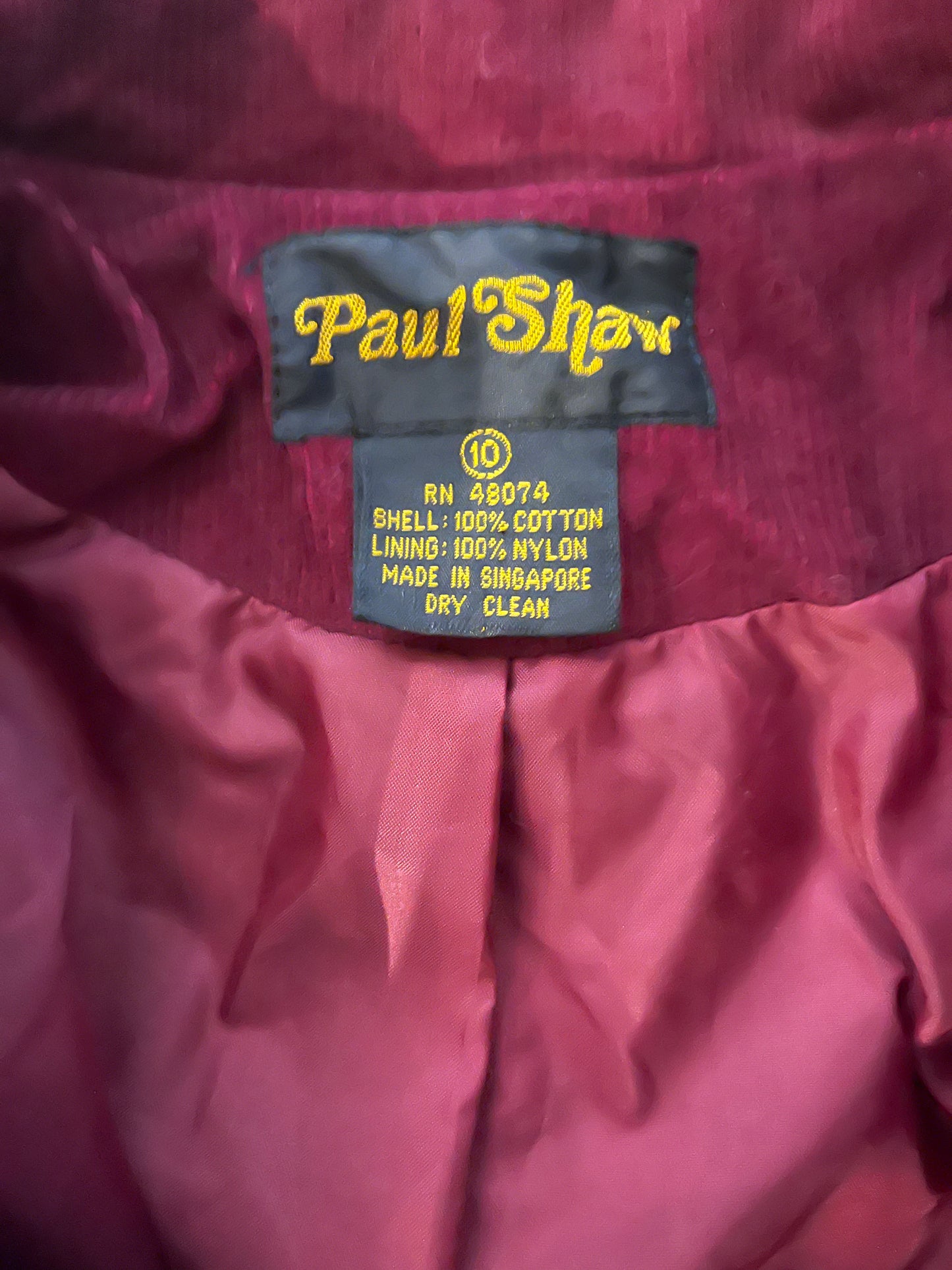 90s 'Paul Shaw' Burgundy Corduroy Blazer Jacket / Medium