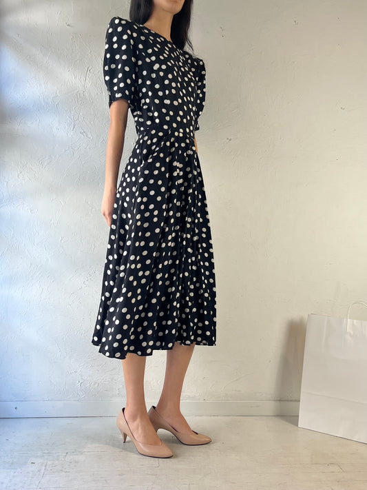 80s Black Polka Dot Dress / Small - Medium