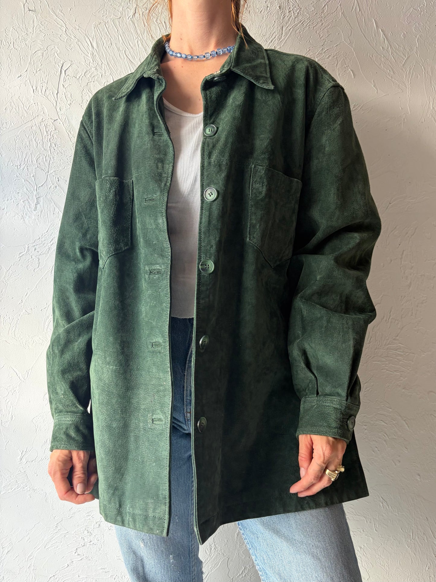 Y2k 'Great Northwest' Green Suede Chore Jacket / XL