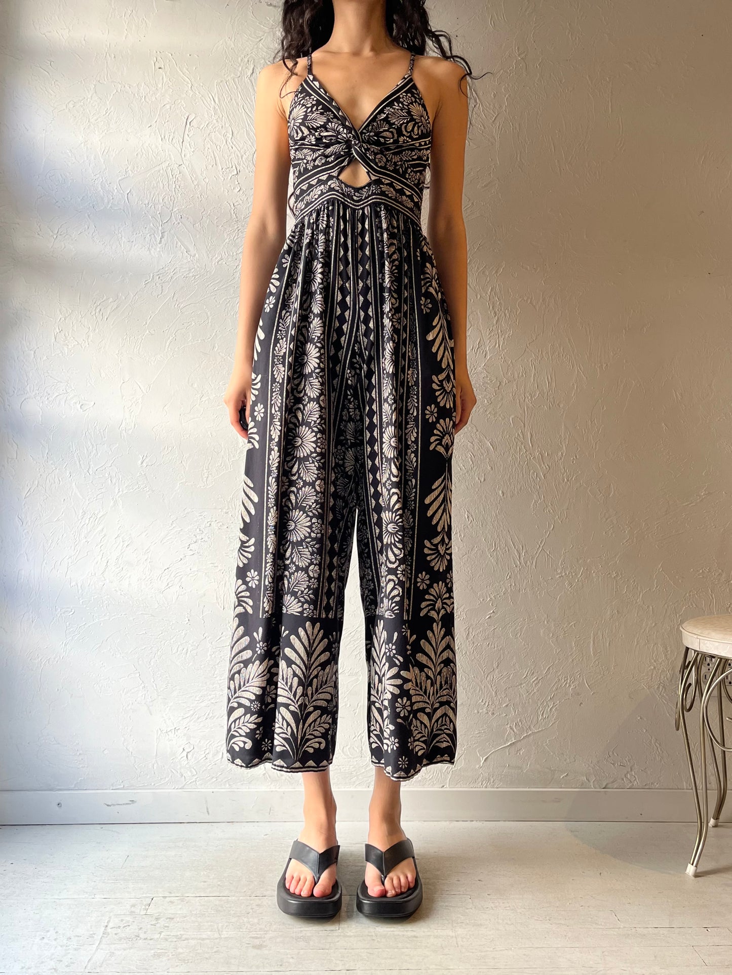 Y2k 'Angie' Floral Boho Hippie Jumpsuit / Vintage 2000s Cottagecore Summer One Piece / Small
