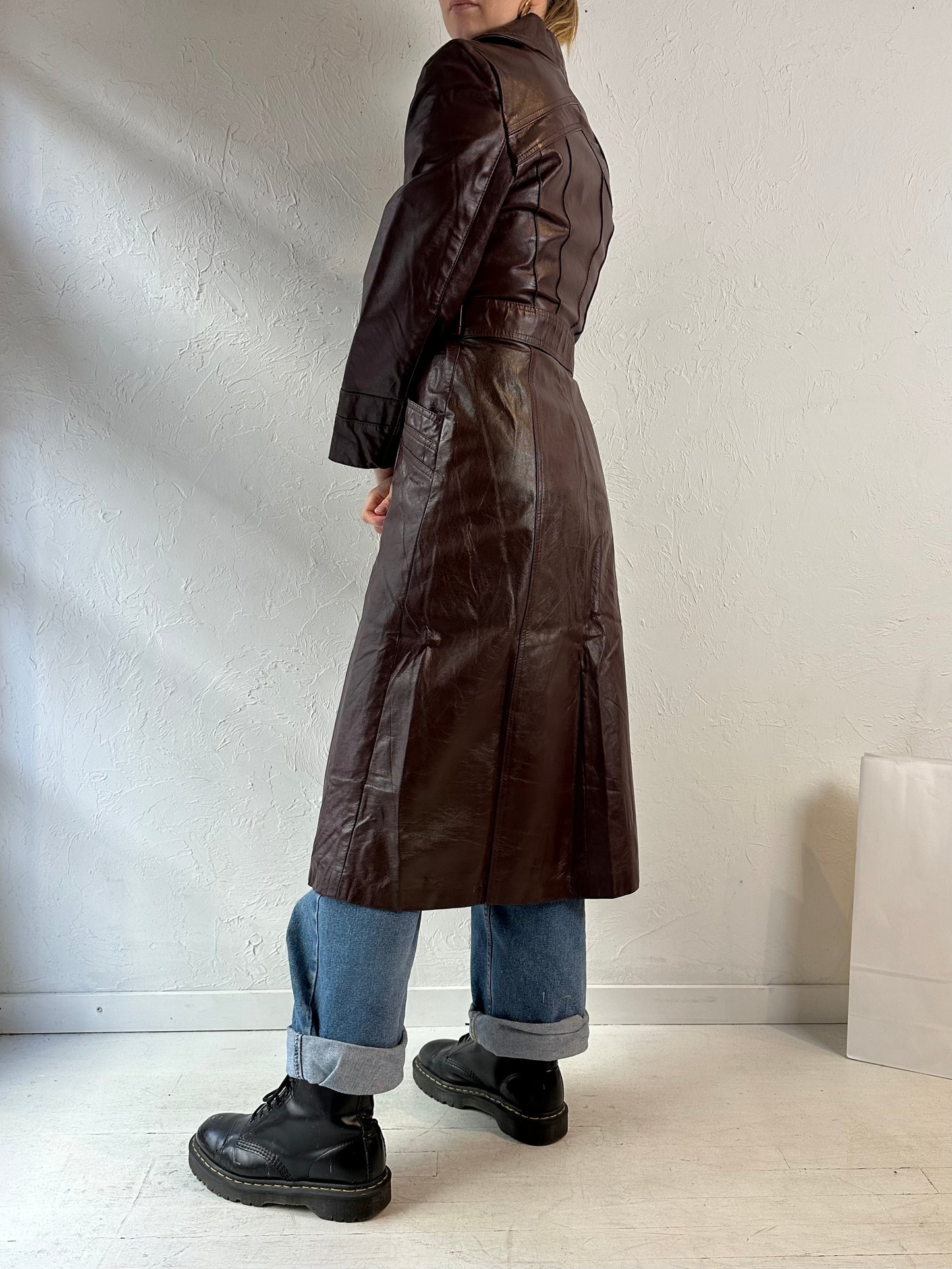 70s 'Wilsons' Burgundy Leather Trench Coat / Small