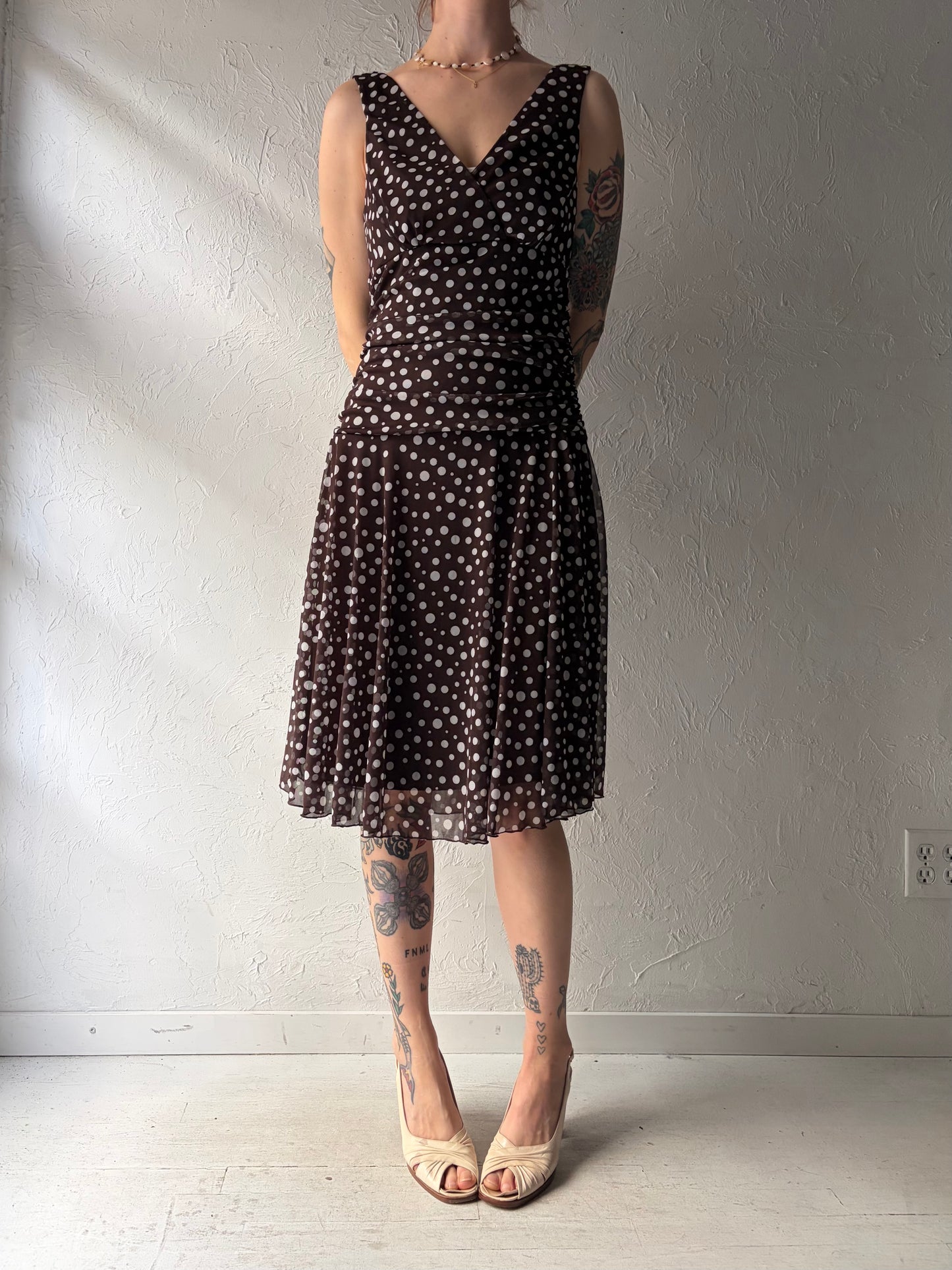 Y2k 'Connected' Brown Polka Dot Retro Party Dress / Medium