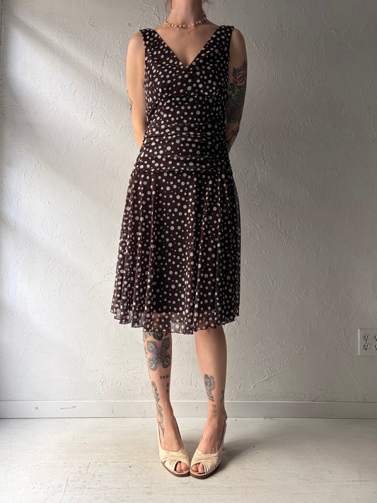 Y2k 'Connected' Brown Polka Dot Retro Party Dress / Medium