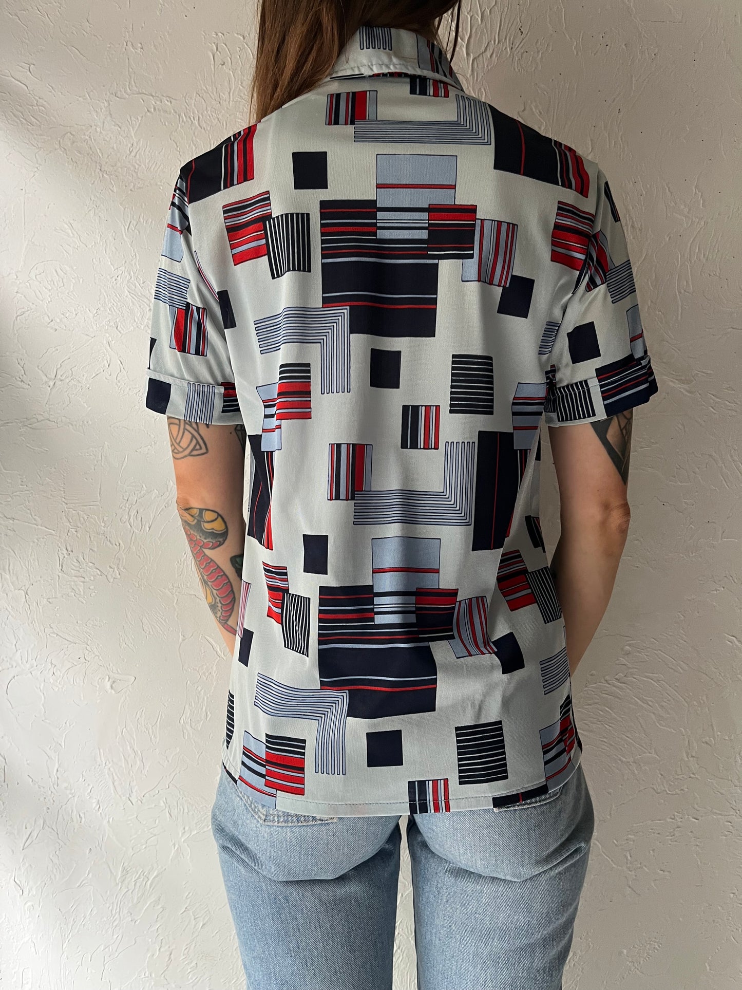 70s 'Sears' Silky Nylon Retro Patterned Shirt / Small