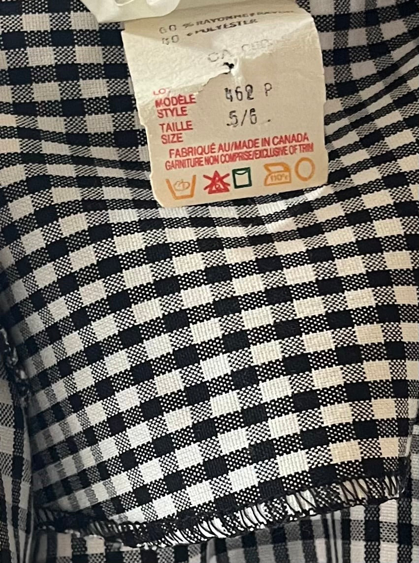 80s 'Mari' Black & White Plaid Gingham Sailor Collar Cottagecore Preppy Top / Medium