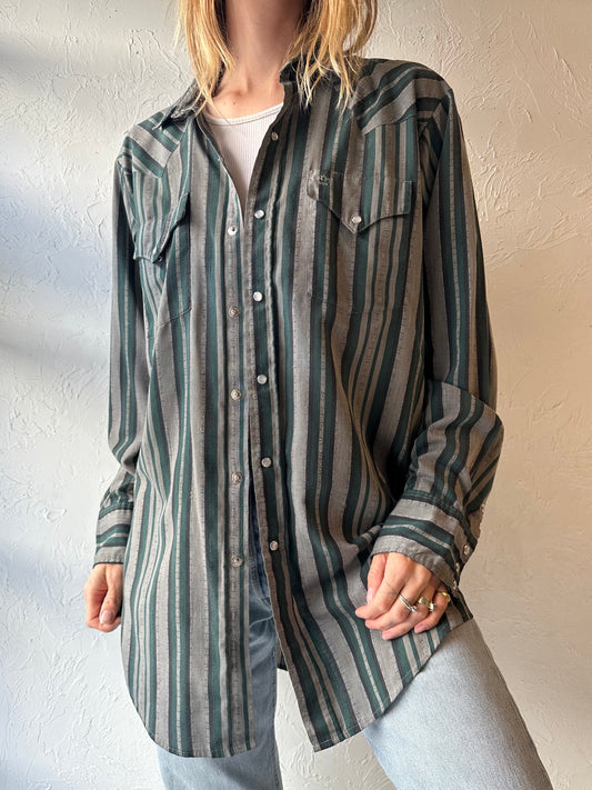 90s ‘MWG’ Striped Snap Up Shirt / XL