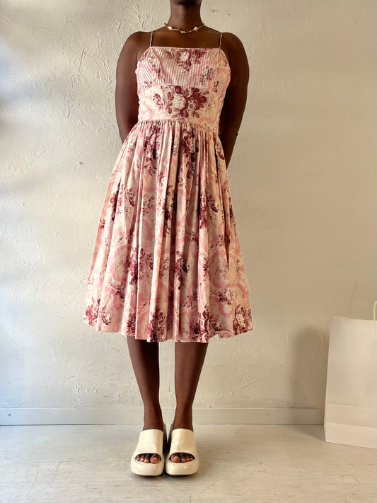 Vintage Handmade Pink Patterned Midi Dress / Medium