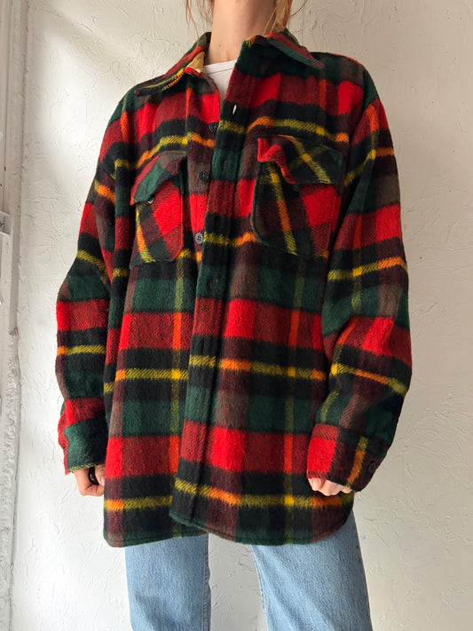 80s 'Sears' Plaid Wool Button up Shirt / XL