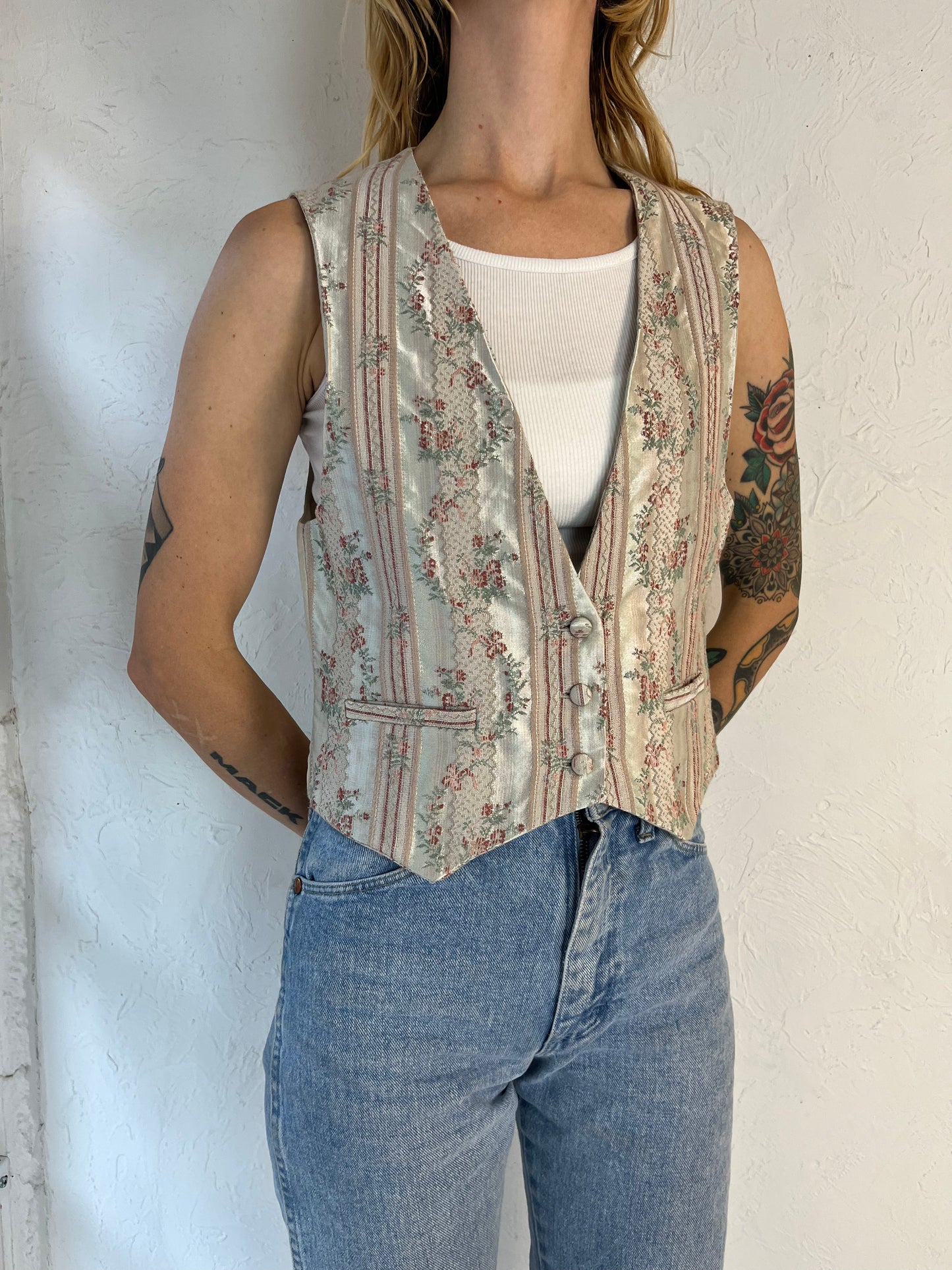 90s 'Gregge' Silky Floral Print Vest / Small