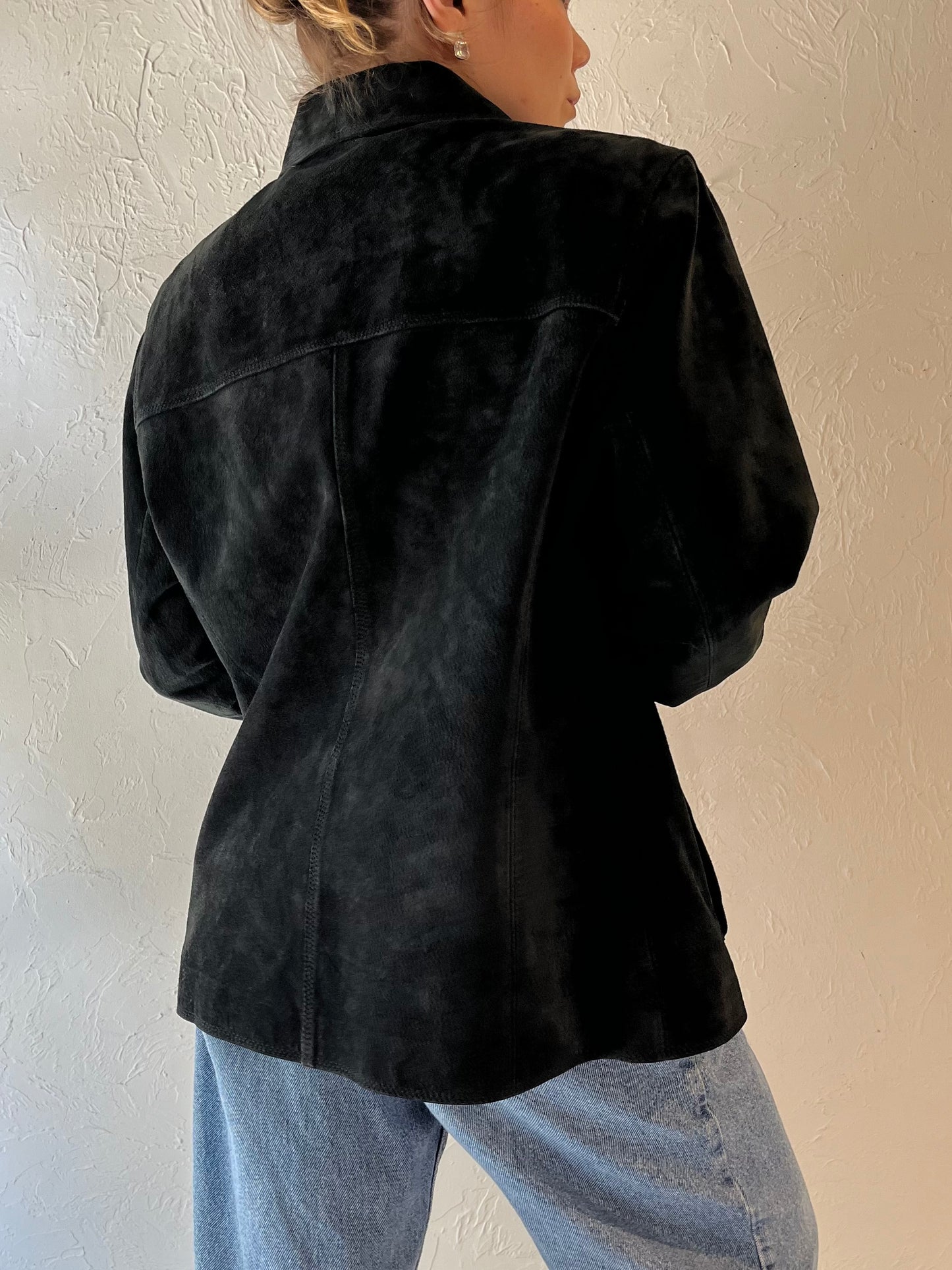 Y2k Black Suede Leather Jacket / Medium