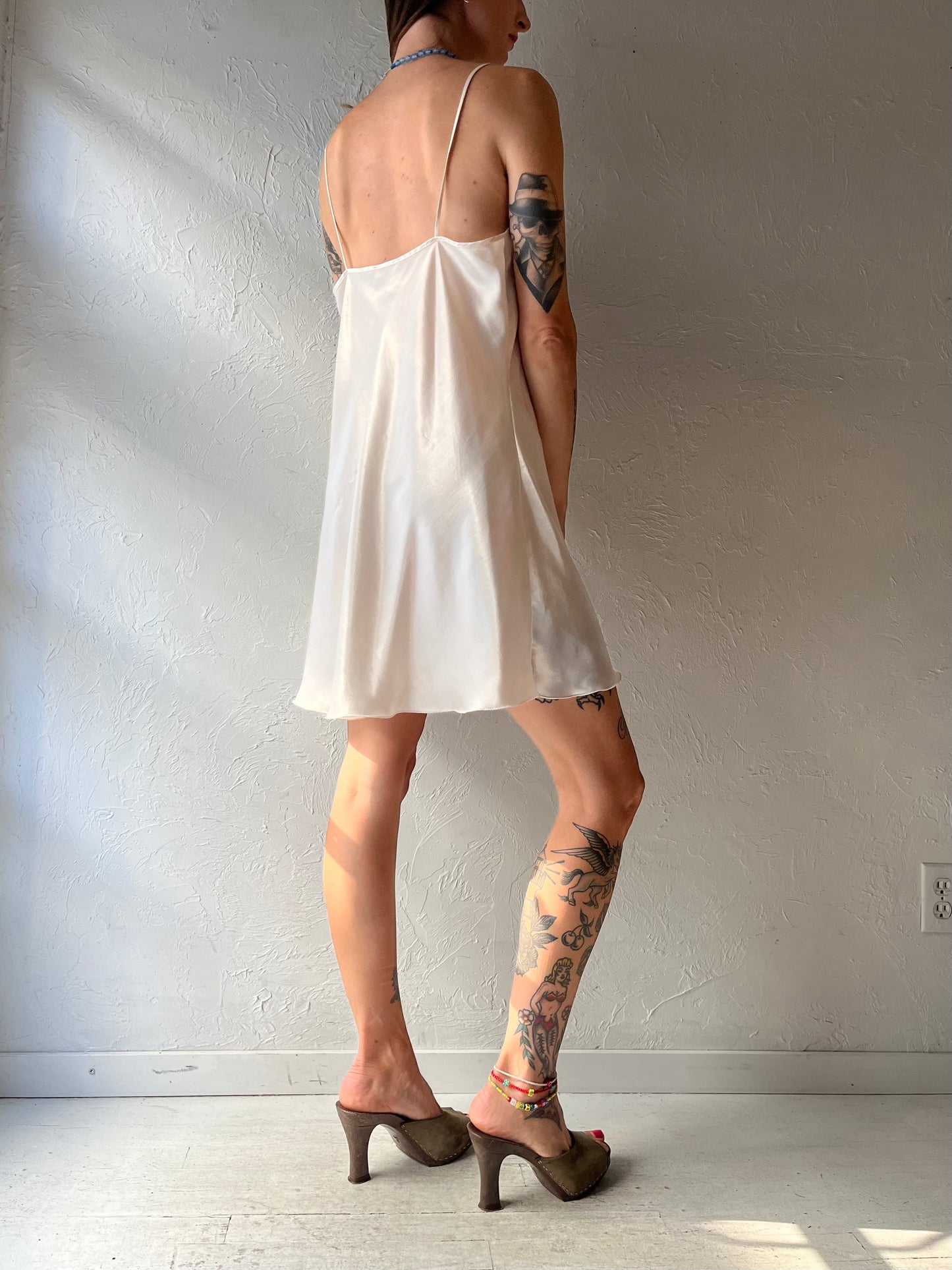 90s 'Reveries' White Romantic Slip Dress / Medium