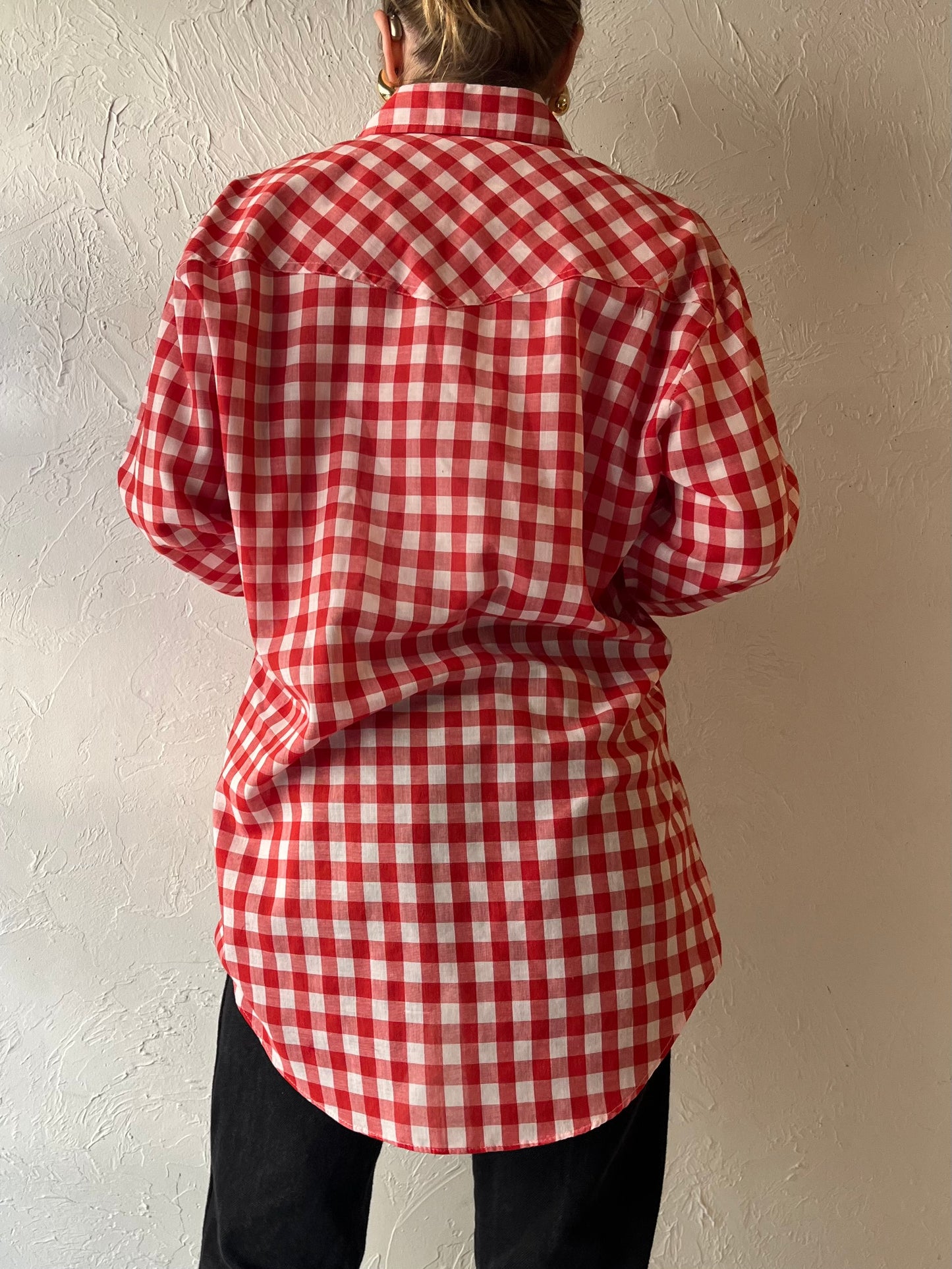 70s ‘Woodwards’ Red Gingham Pearl Snap Western Shirt / Medium