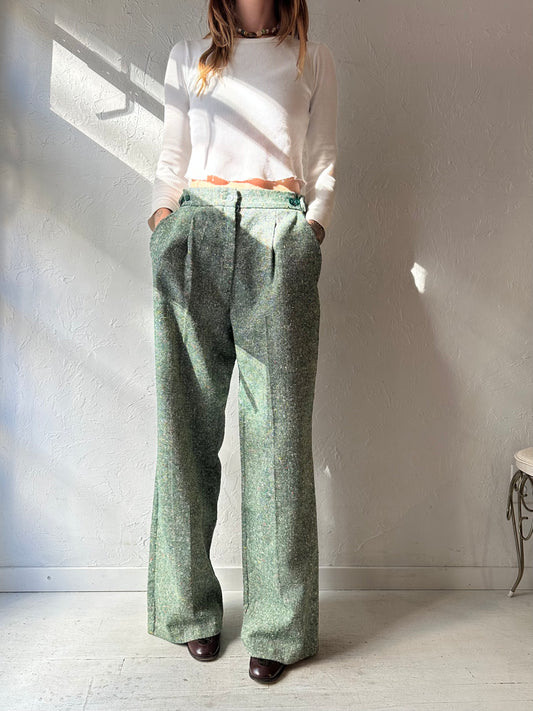 70s Green Tweed Knit Trousers / Small - Medium