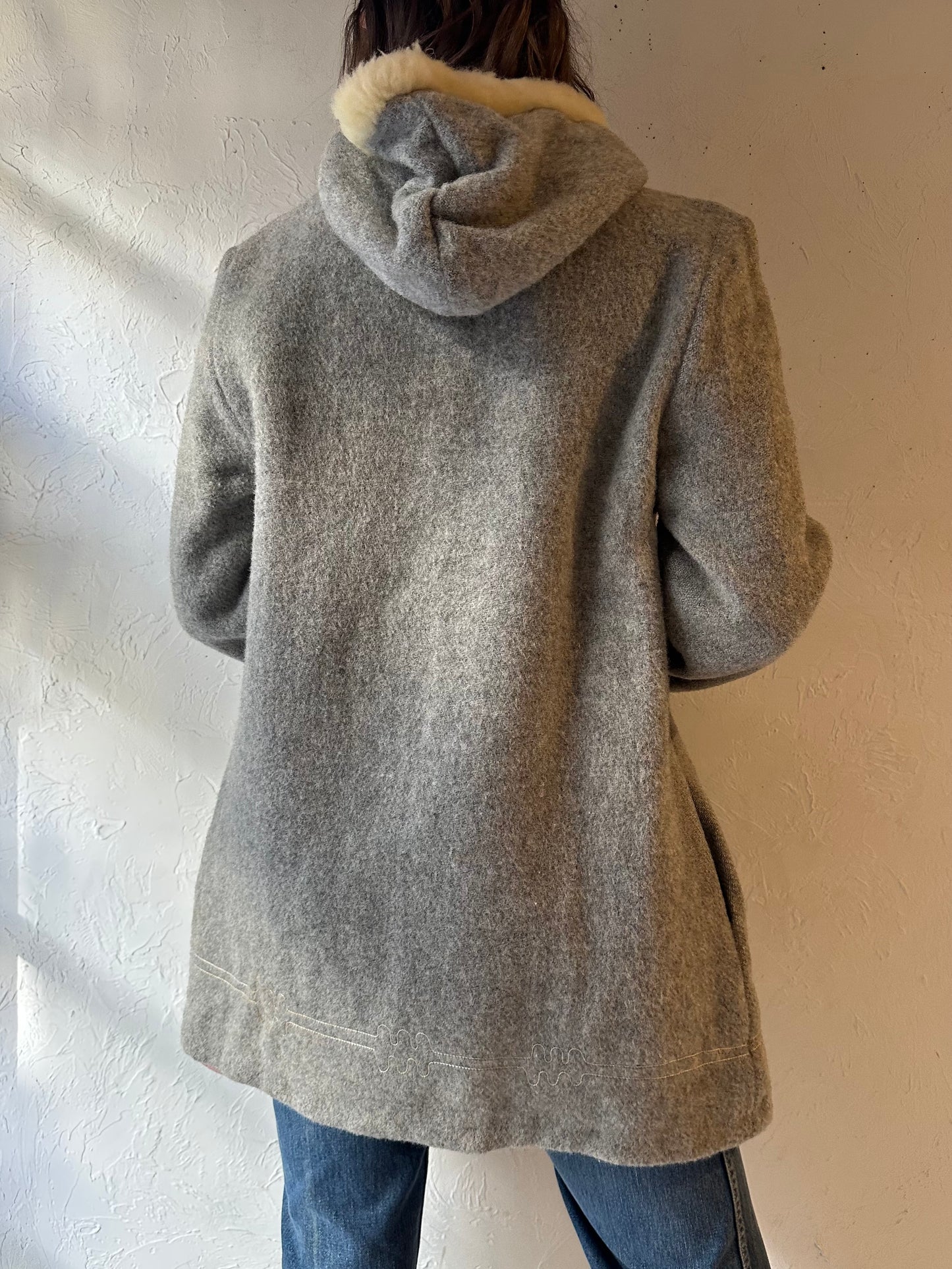 70s ‘Sears’ Gray Wool Hooded Coat / Small