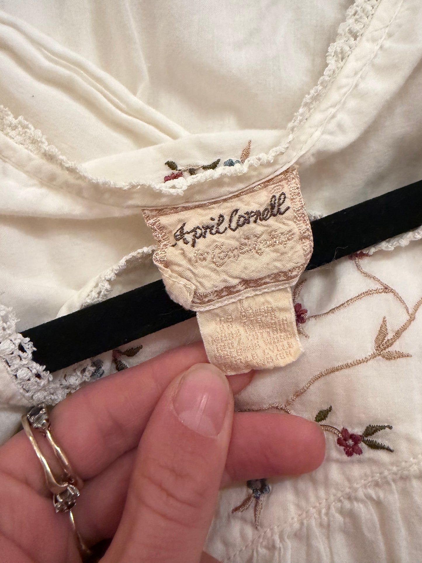 90s 'April Cornell' White Cotton Cottage Core Maxi Dress / Large