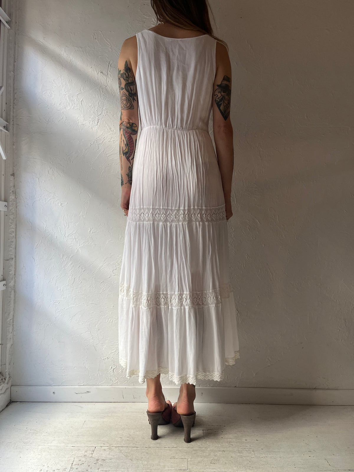 Y2k 'Magic' White Romanic Boho Cottagecore Embroidered Summer Maxi Dress / Medium