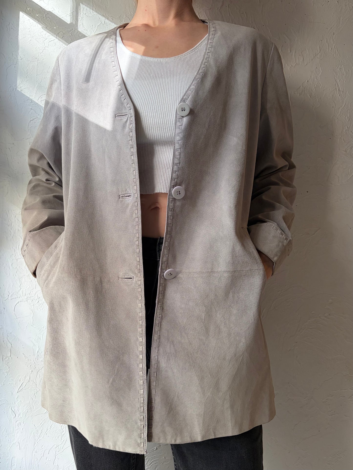 90s 'Danier' Gray Suede Jacket / Medium