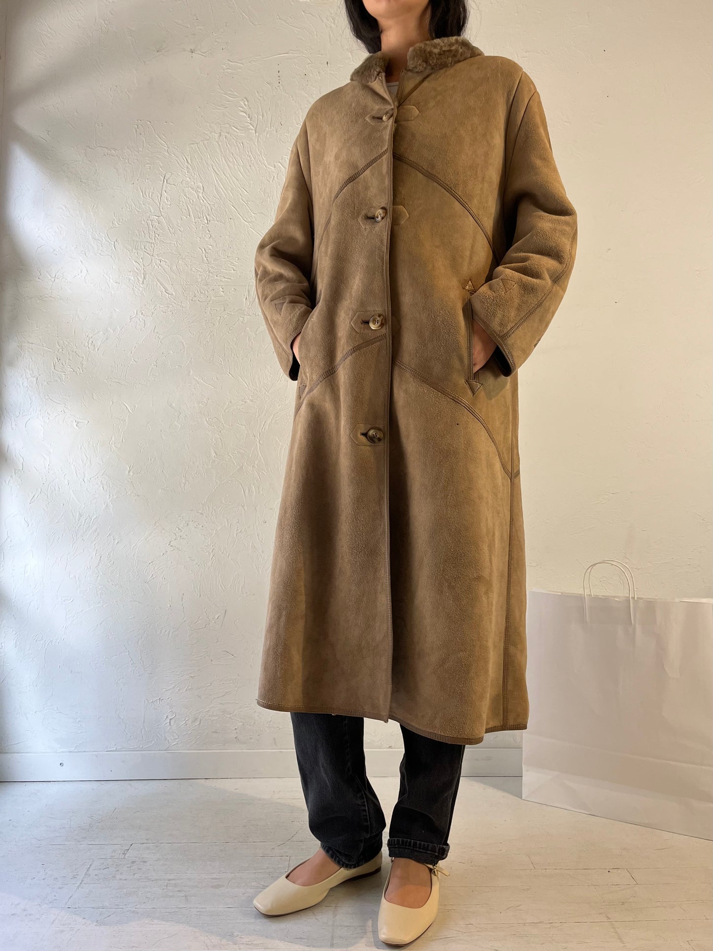 Vintage Faux Fur Lined Suede Coat / Medium