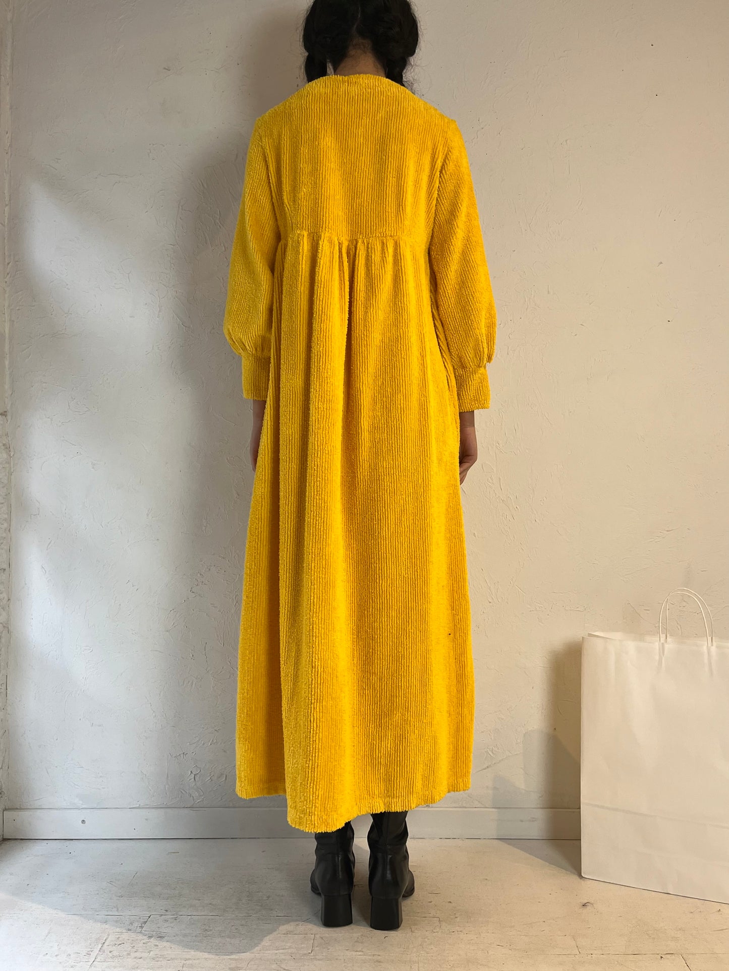 70s ‘Everwear’ Chenille Yellow Dress / Medium